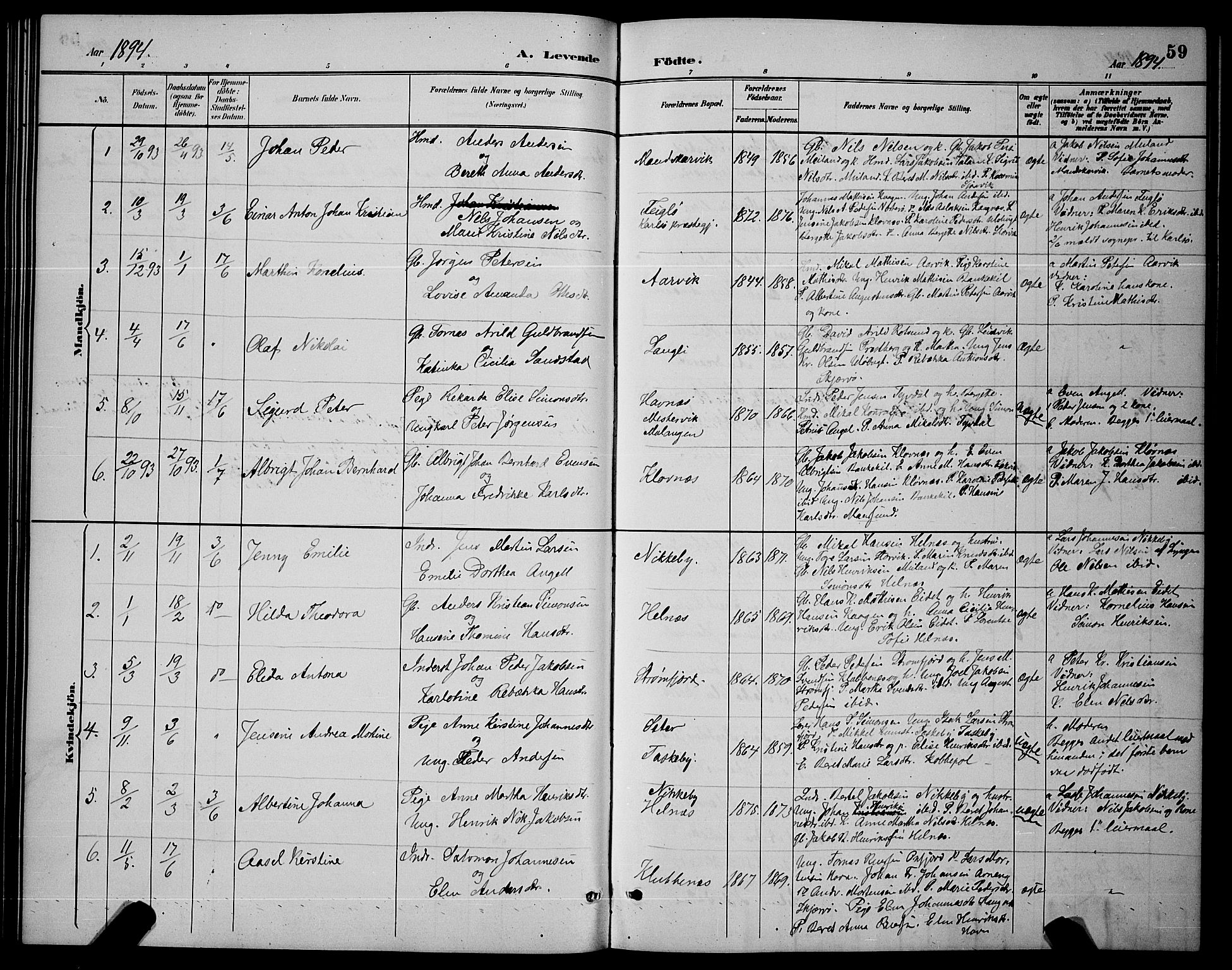 Skjervøy sokneprestkontor, SATØ/S-1300/H/Ha/Hab/L0007klokker: Parish register (copy) no. 7, 1889-1899, p. 59