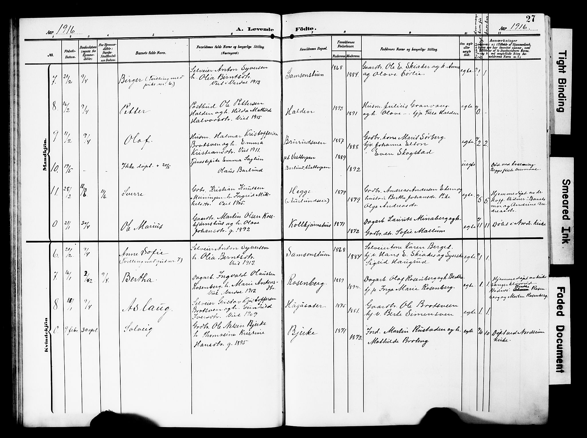 Nordre Land prestekontor, AV/SAH-PREST-124/H/Ha/Hab/L0001: Parish register (copy) no. 1, 1908-1931, p. 27