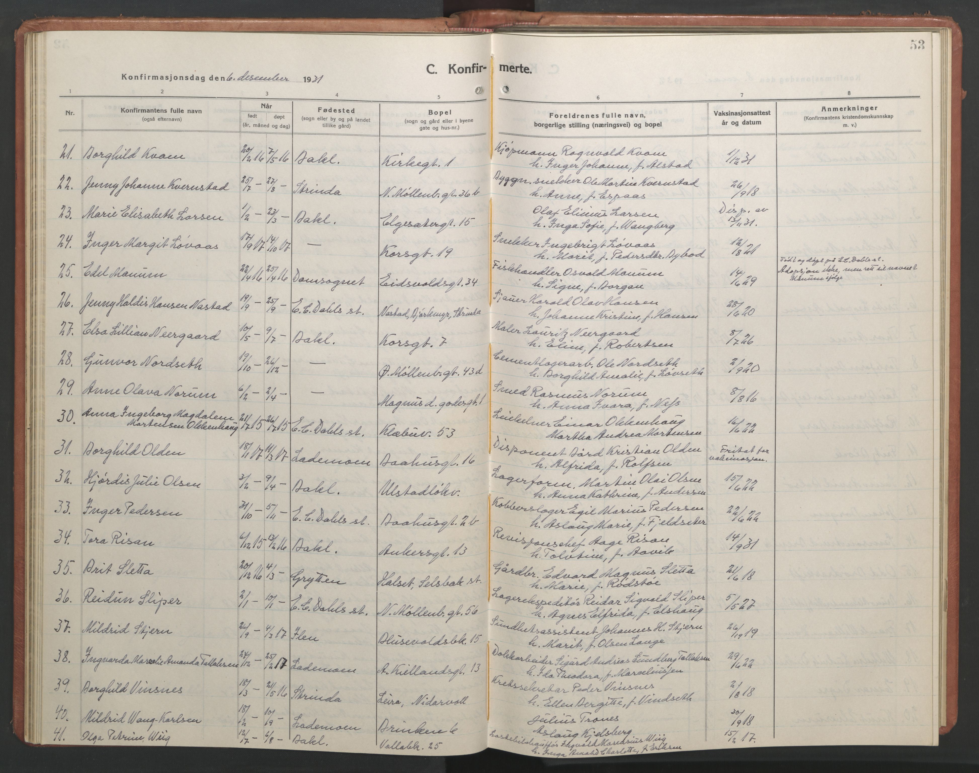 Ministerialprotokoller, klokkerbøker og fødselsregistre - Sør-Trøndelag, SAT/A-1456/604/L0228: Parish register (copy) no. 604C11, 1928-1950, p. 53