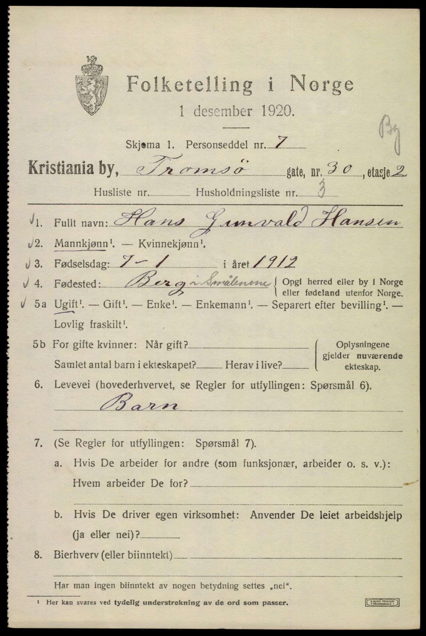 SAO, 1920 census for Kristiania, 1920, p. 598271