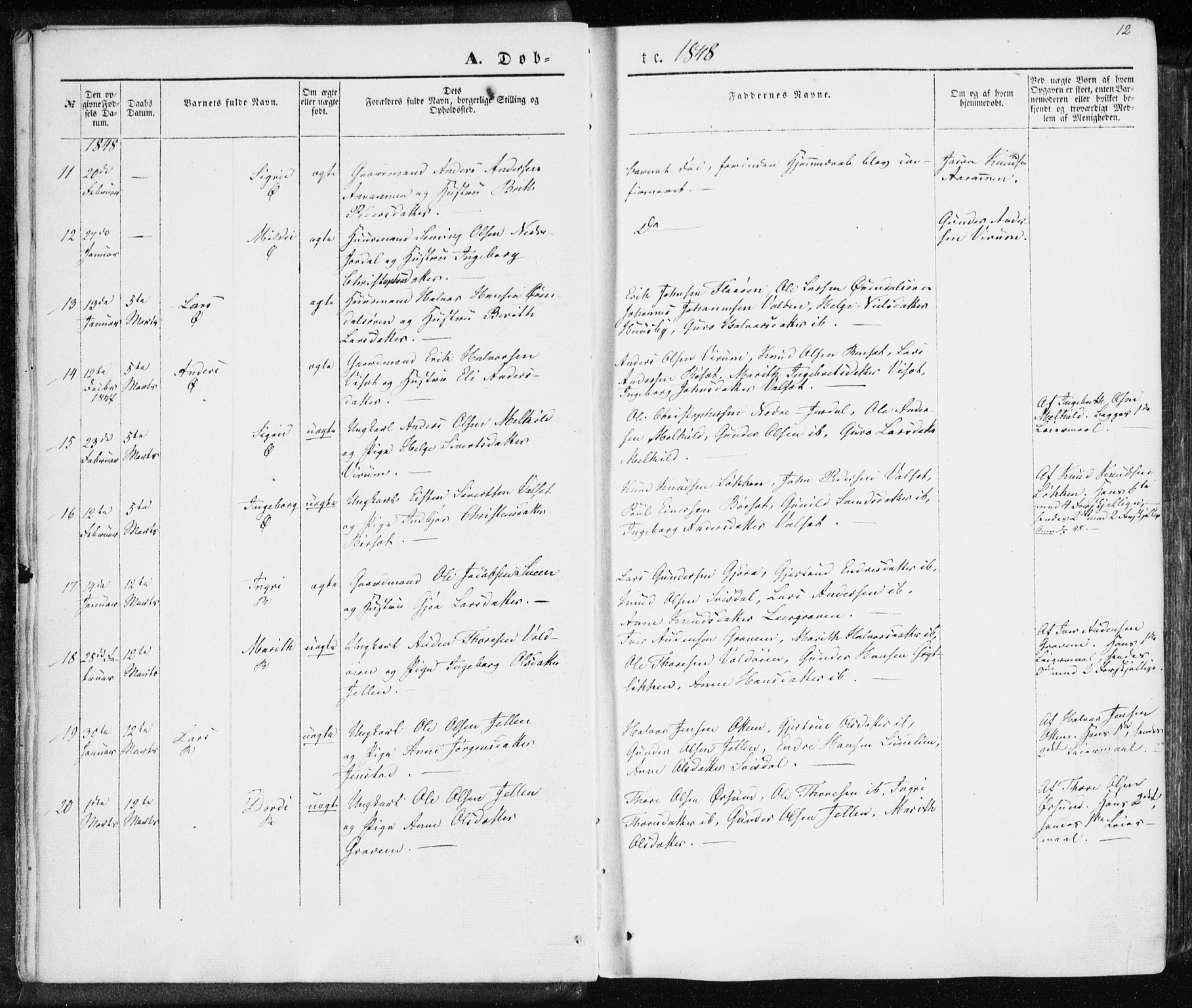 Ministerialprotokoller, klokkerbøker og fødselsregistre - Møre og Romsdal, SAT/A-1454/590/L1013: Parish register (official) no. 590A05, 1847-1877, p. 12
