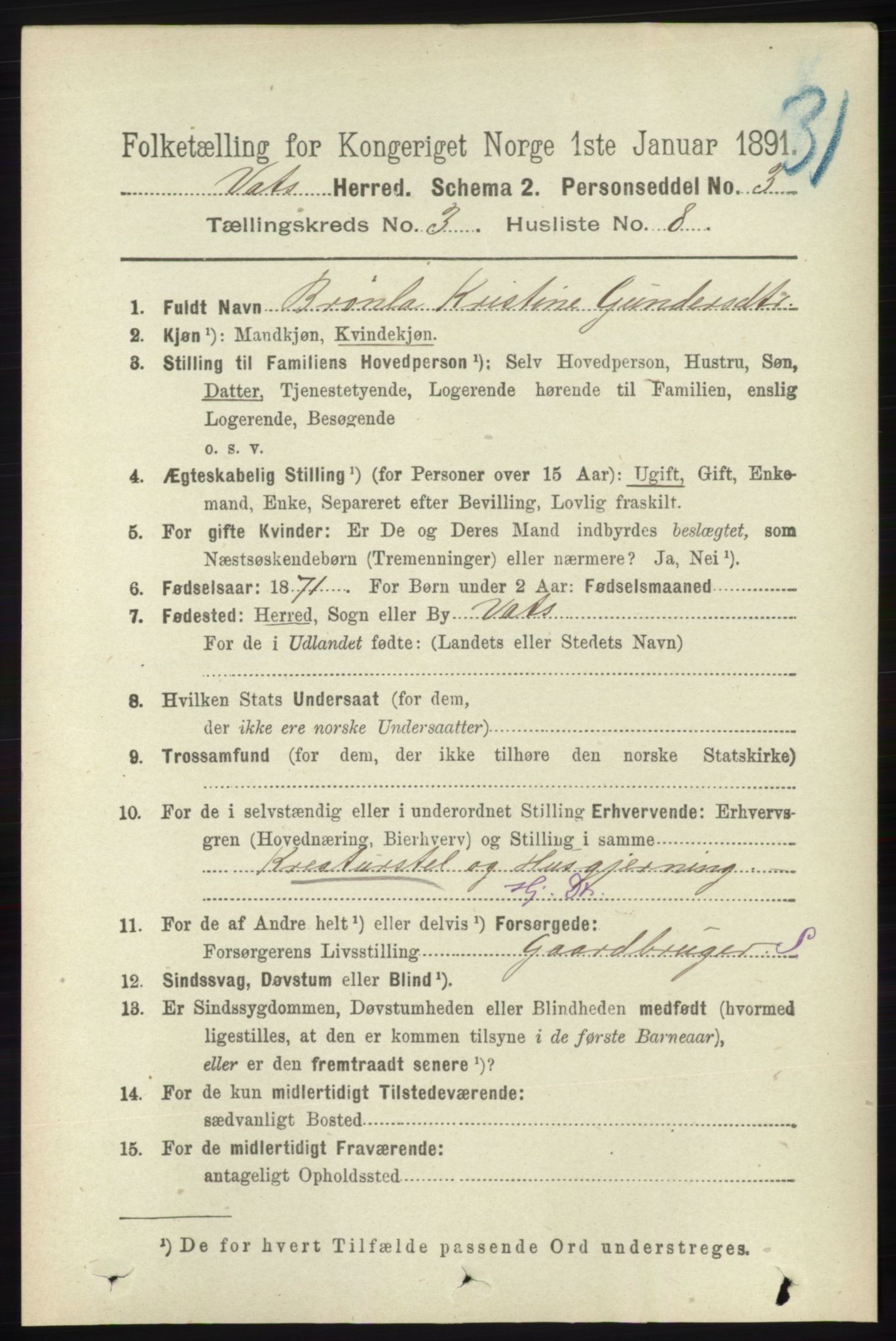 RA, 1891 census for 1155 Vats, 1891, p. 486