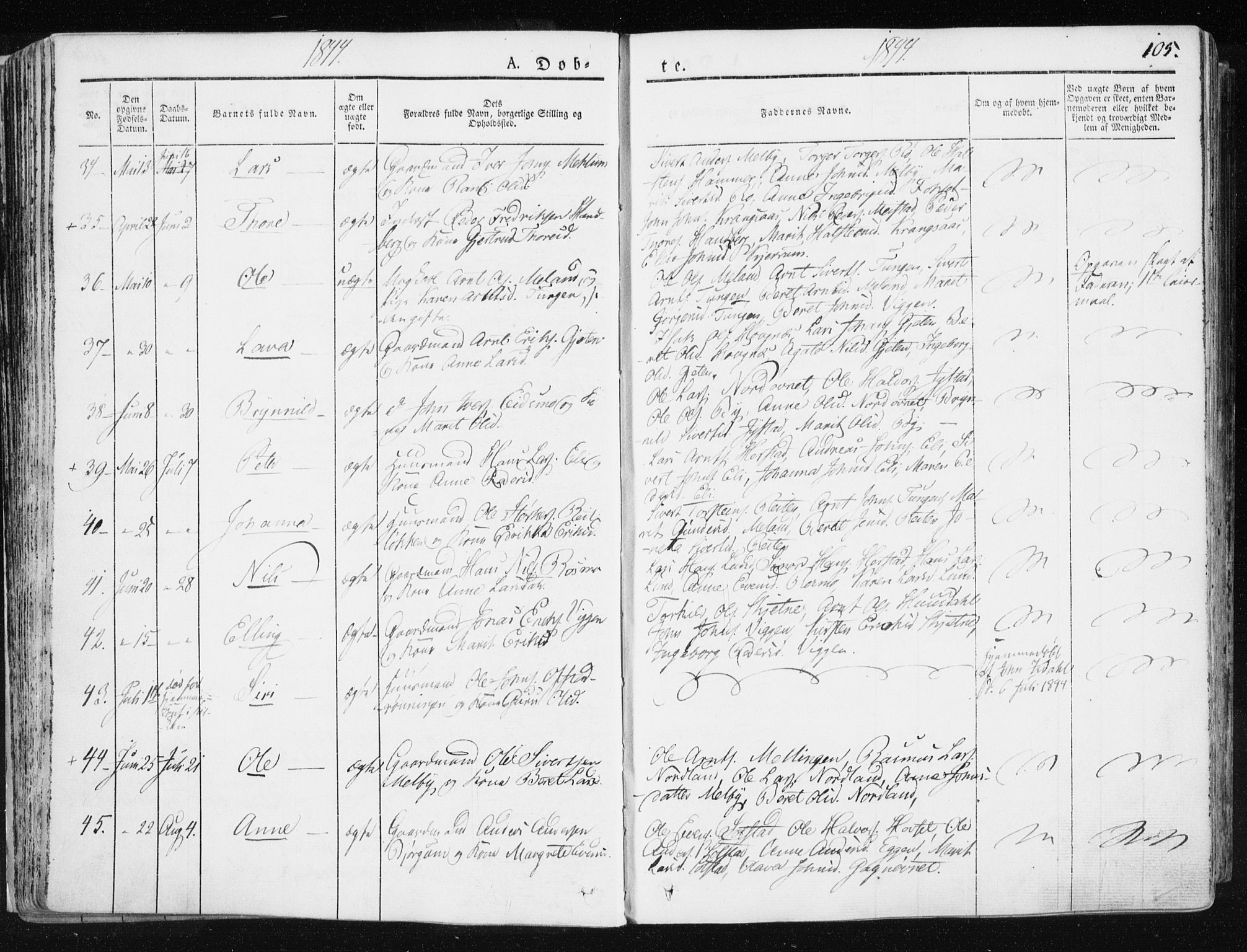 Ministerialprotokoller, klokkerbøker og fødselsregistre - Sør-Trøndelag, SAT/A-1456/665/L0771: Parish register (official) no. 665A06, 1830-1856, p. 105