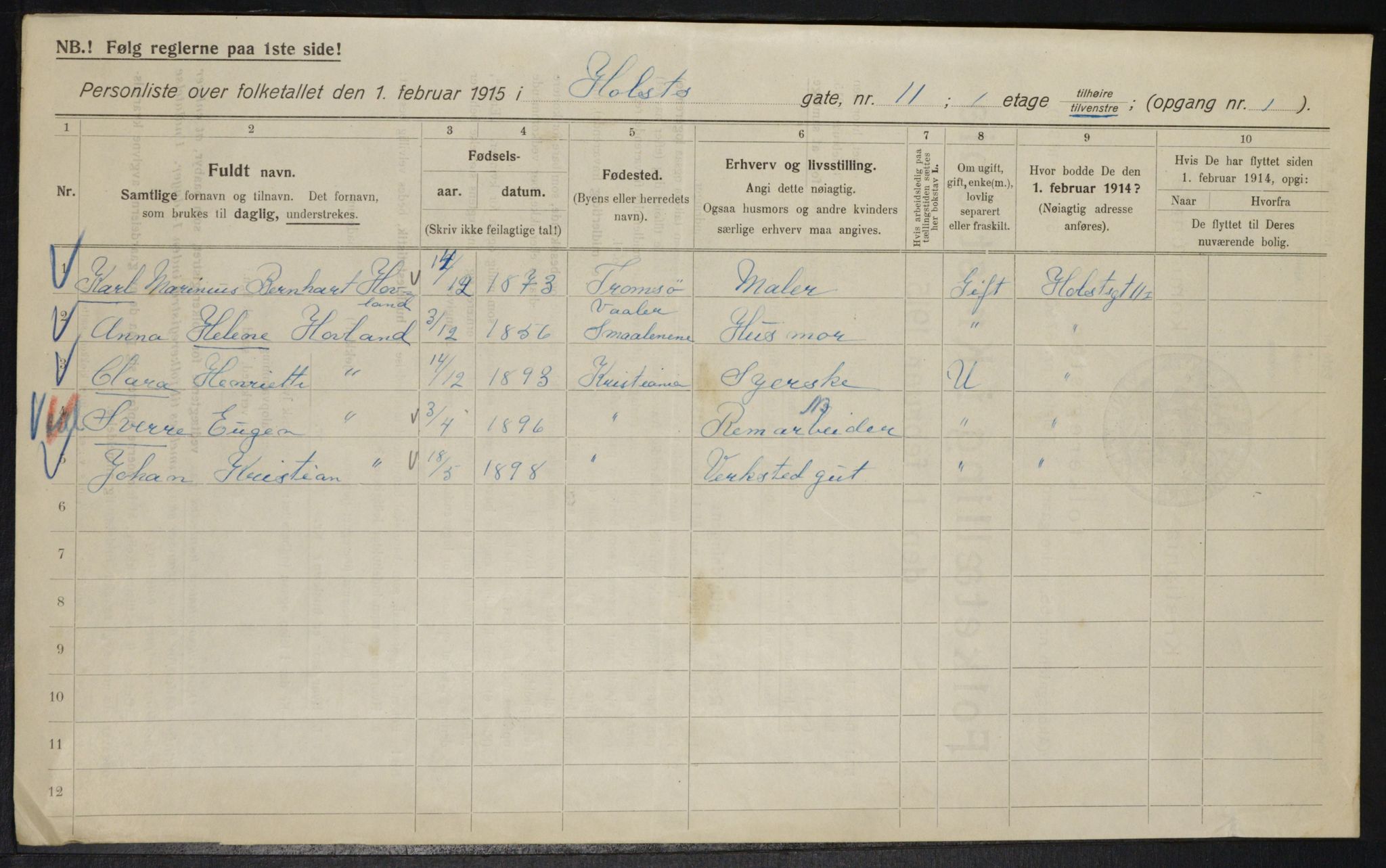 OBA, Municipal Census 1915 for Kristiania, 1915, p. 40708