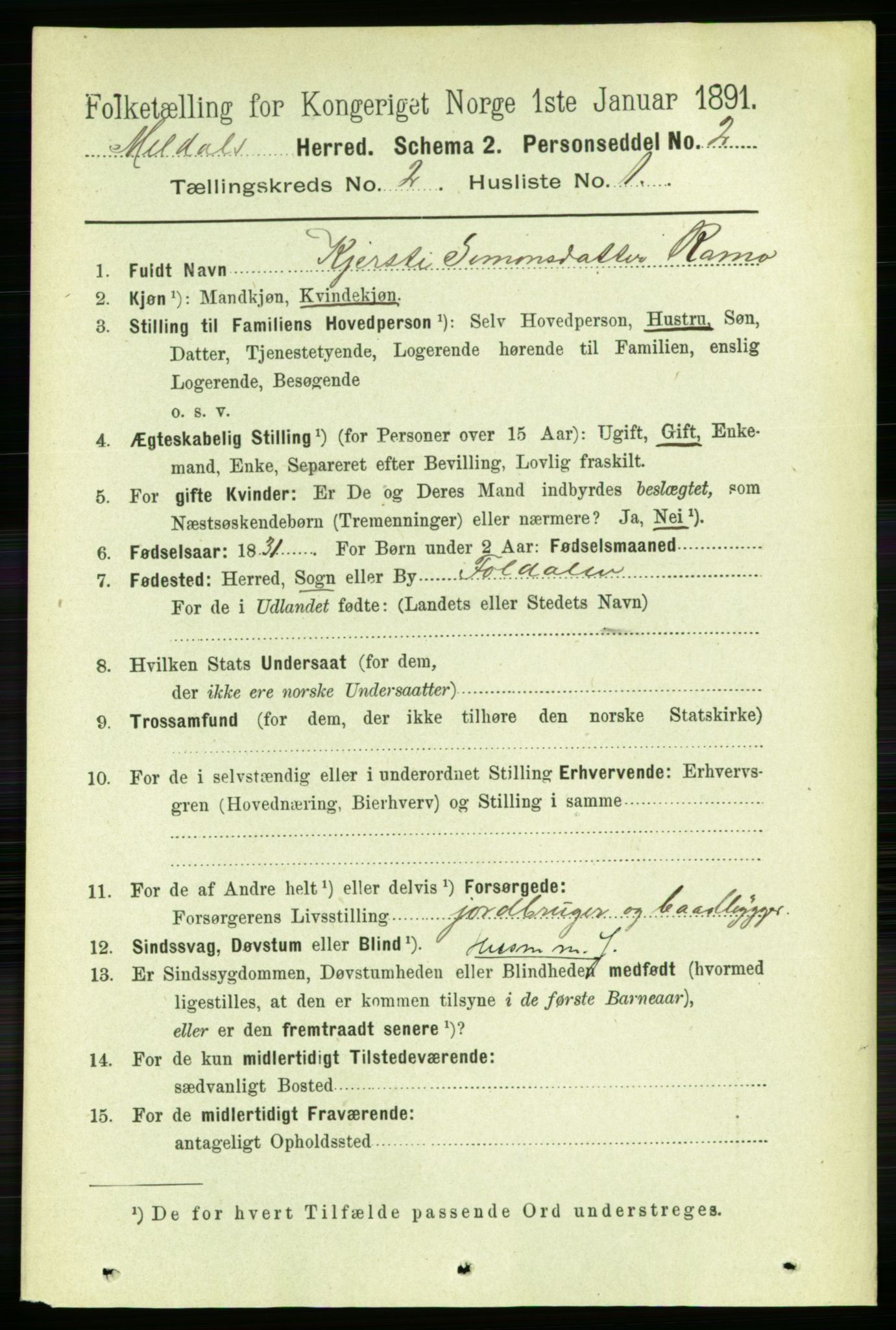 RA, 1891 census for 1636 Meldal, 1891, p. 1064