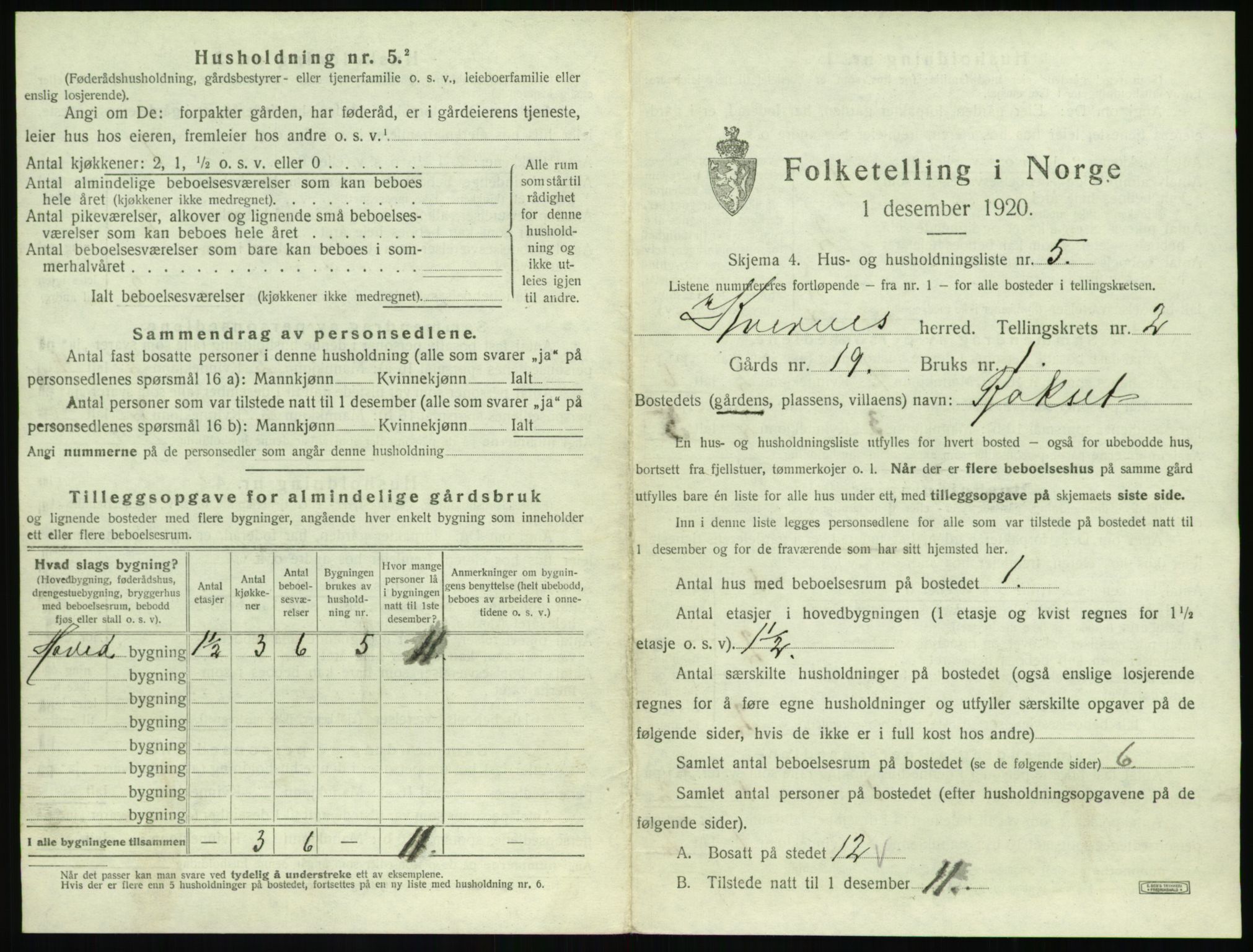 SAT, 1920 census for Kvernes, 1920, p. 127