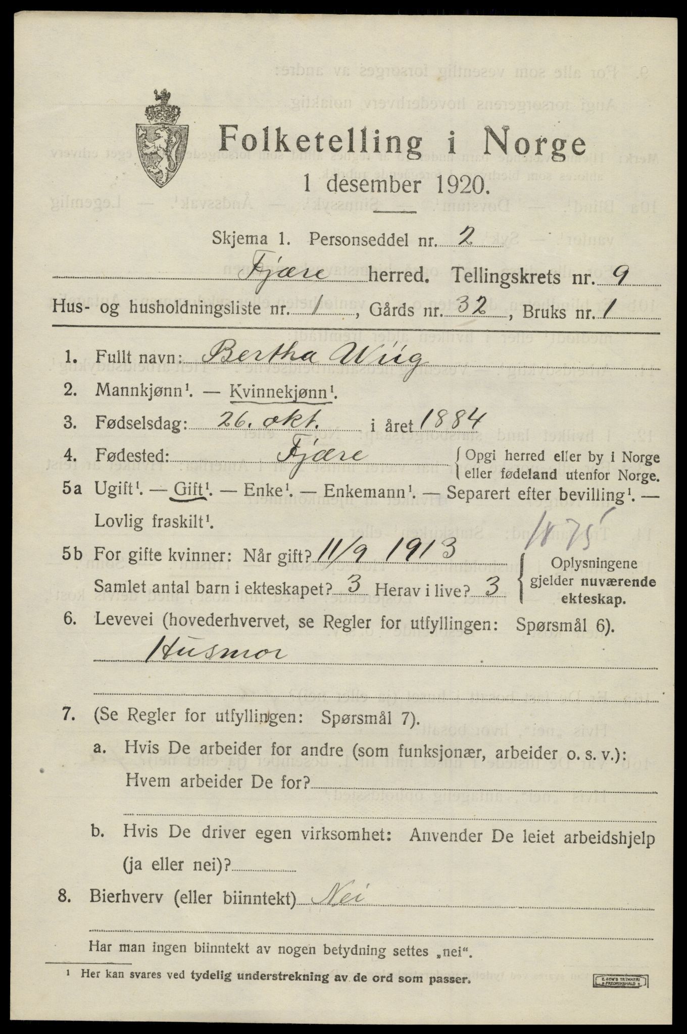 SAK, 1920 census for Fjære, 1920, p. 11201