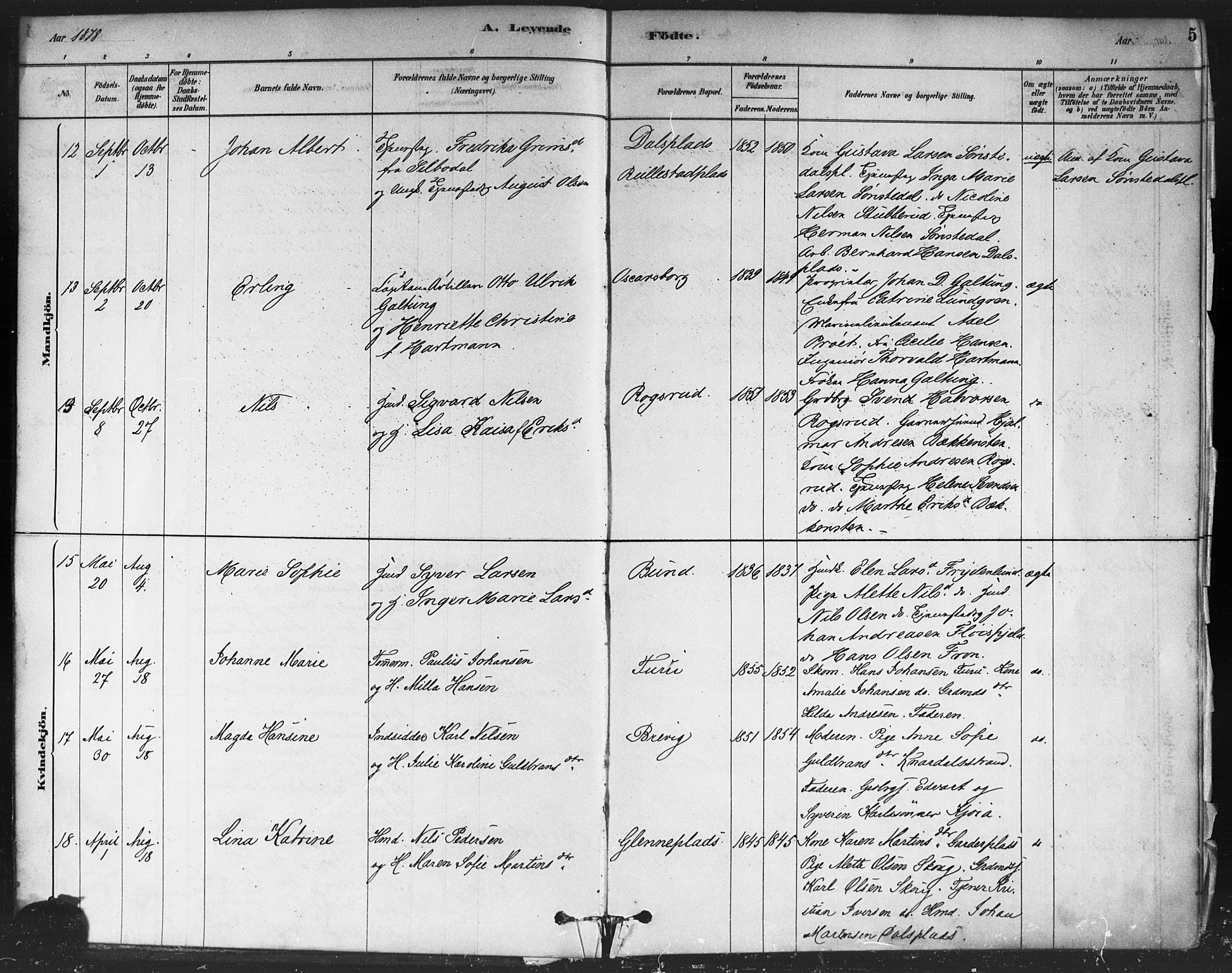 Drøbak prestekontor Kirkebøker, AV/SAO-A-10142a/F/Fc/L0002: Parish register (official) no. III 2, 1878-1891, p. 5
