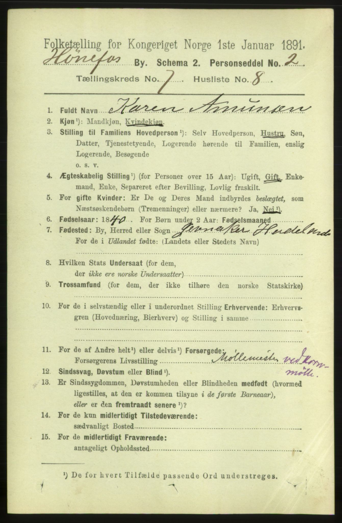 RA, 1891 census for 0601 Hønefoss, 1891, p. 1234