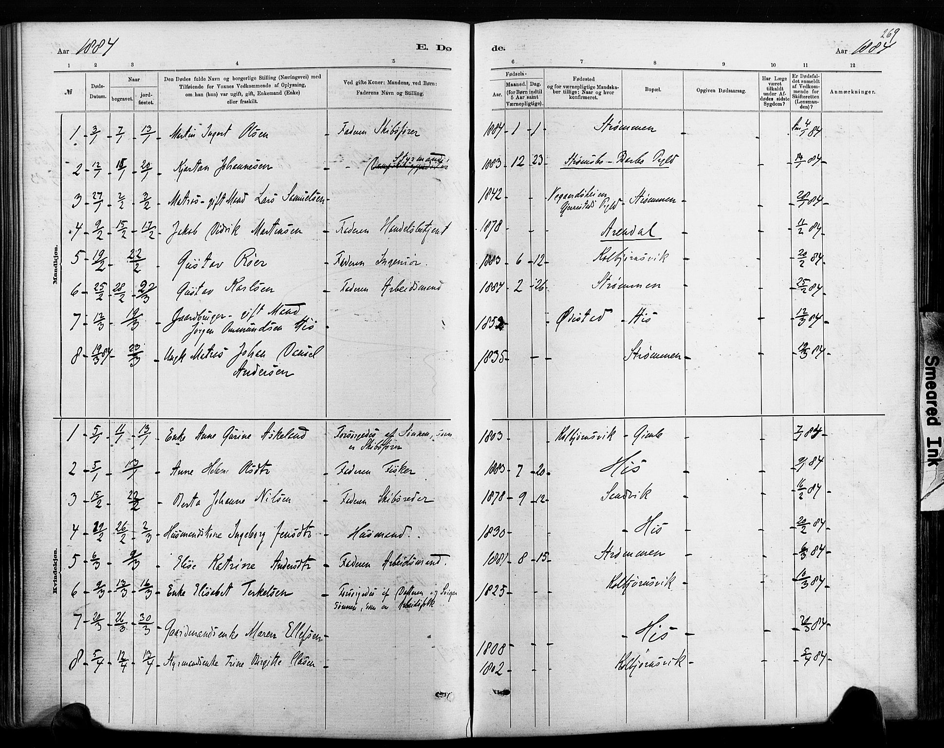 Hisøy sokneprestkontor, AV/SAK-1111-0020/F/Fa/L0003: Parish register (official) no. A 3, 1881-1894, p. 269