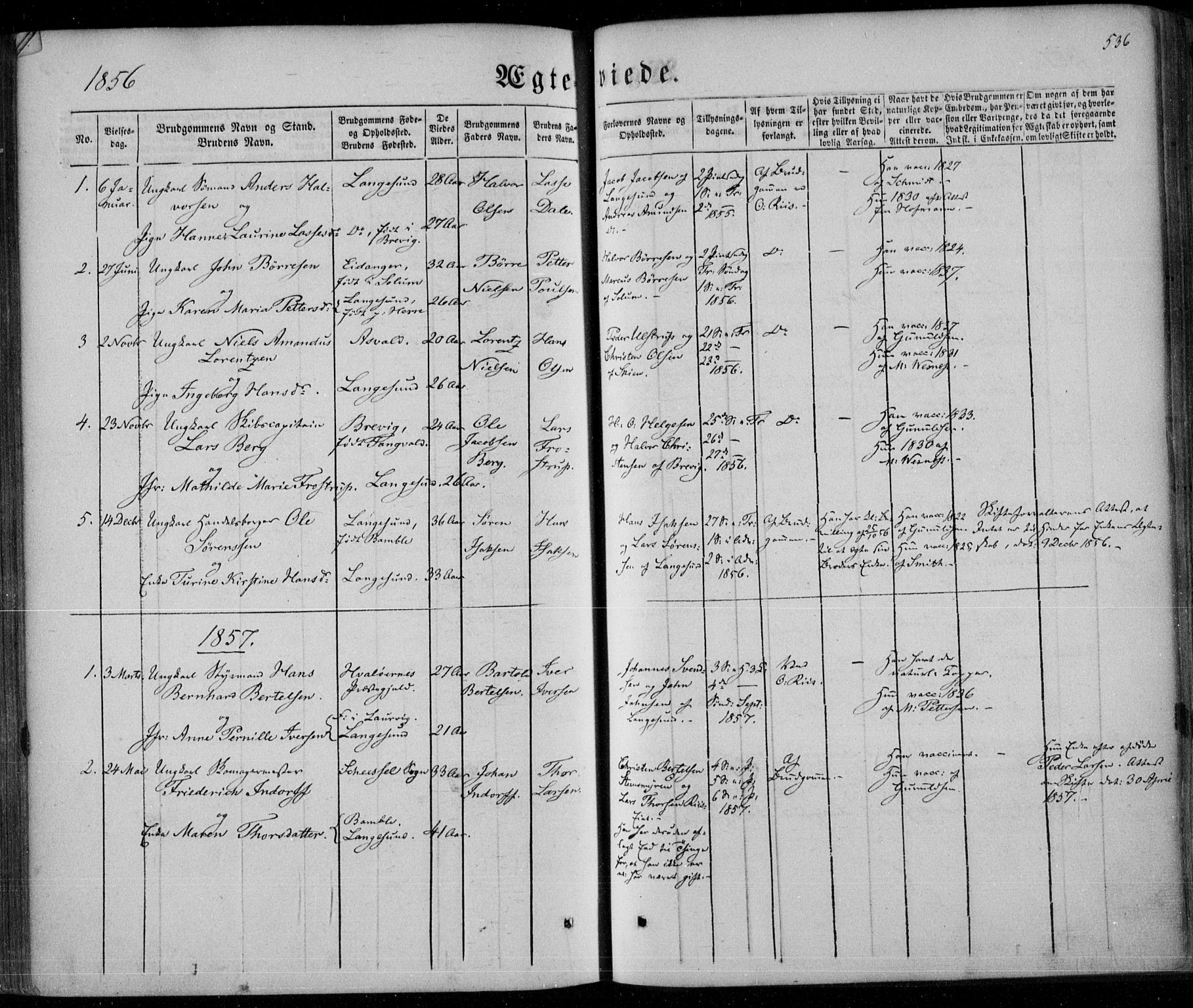 Bamble kirkebøker, SAKO/A-253/F/Fa/L0005: Parish register (official) no. I 5, 1854-1869, p. 536