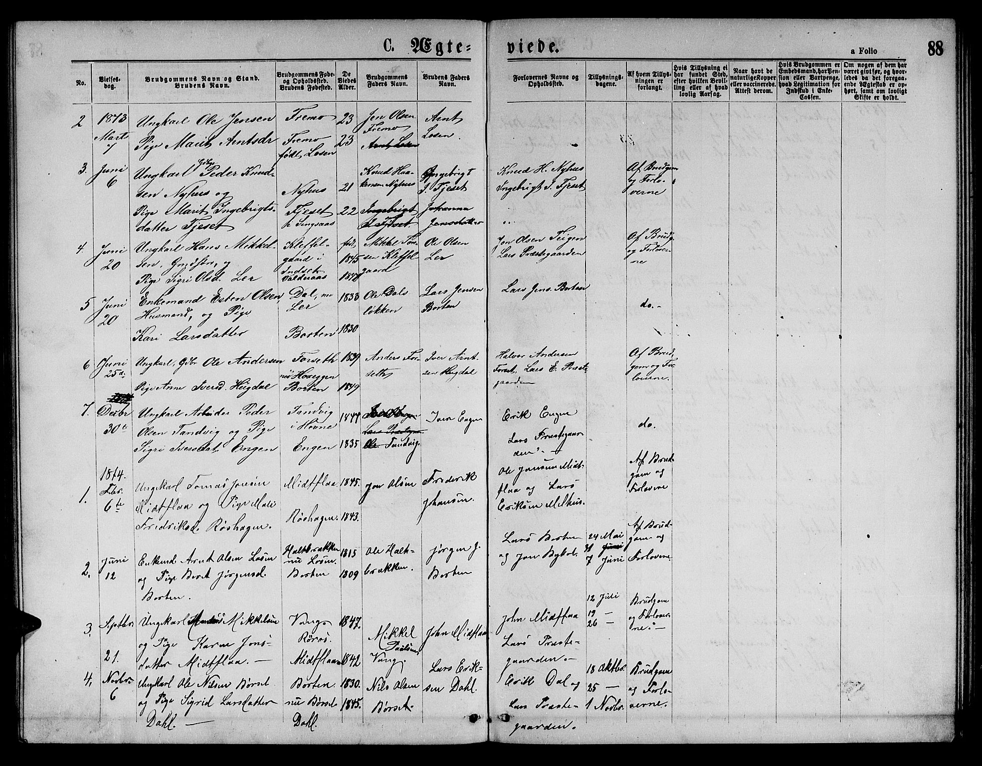 Ministerialprotokoller, klokkerbøker og fødselsregistre - Sør-Trøndelag, SAT/A-1456/693/L1122: Parish register (copy) no. 693C03, 1870-1886, p. 88