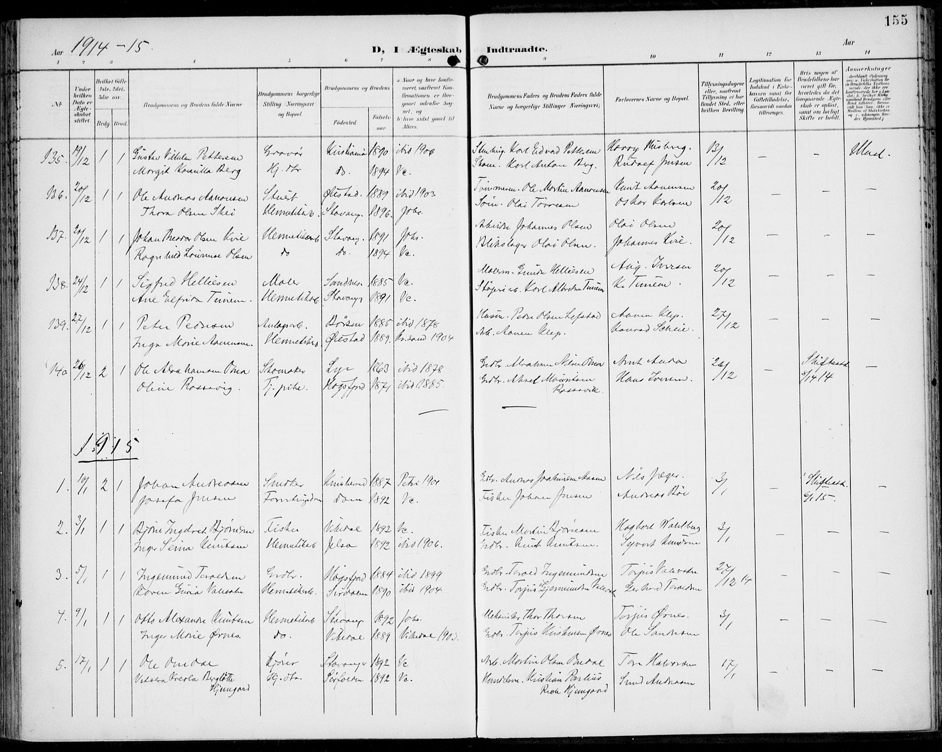St. Johannes sokneprestkontor, SAST/A-101814/002/B/L0001: Parish register (official) no. A 8, 1899-1917, p. 155