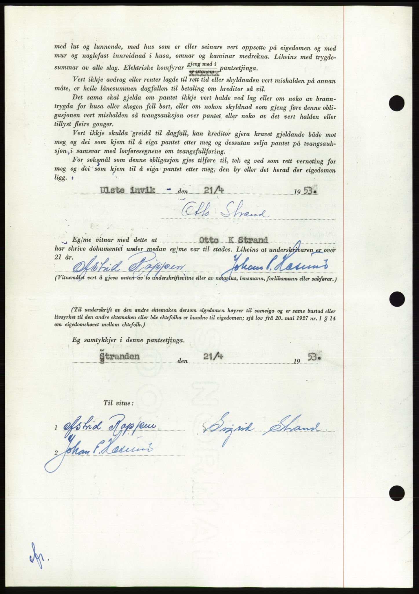 Søre Sunnmøre sorenskriveri, AV/SAT-A-4122/1/2/2C/L0123: Mortgage book no. 11B, 1953-1953, Diary no: : 914/1953