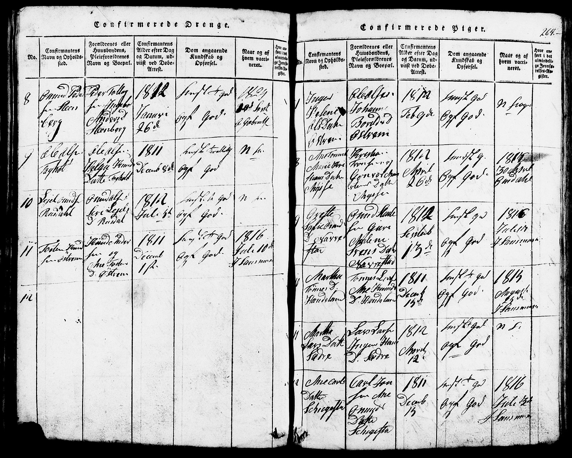 Lund sokneprestkontor, SAST/A-101809/S07/L0002: Parish register (copy) no. B 2, 1816-1832, p. 264