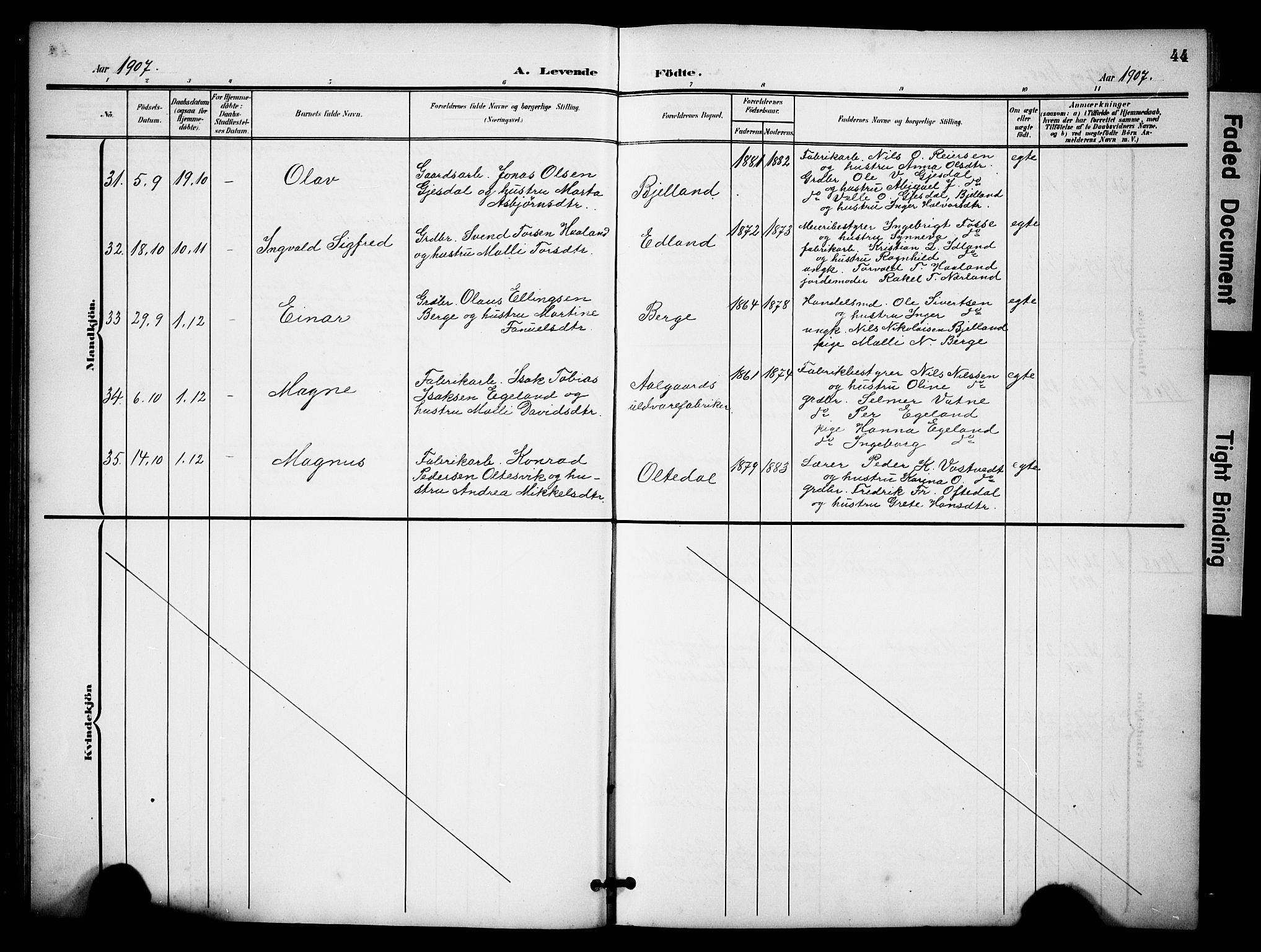 Lye sokneprestkontor, AV/SAST-A-101794/001/30BB/L0009: Parish register (copy) no. B 9, 1902-1923, p. 44