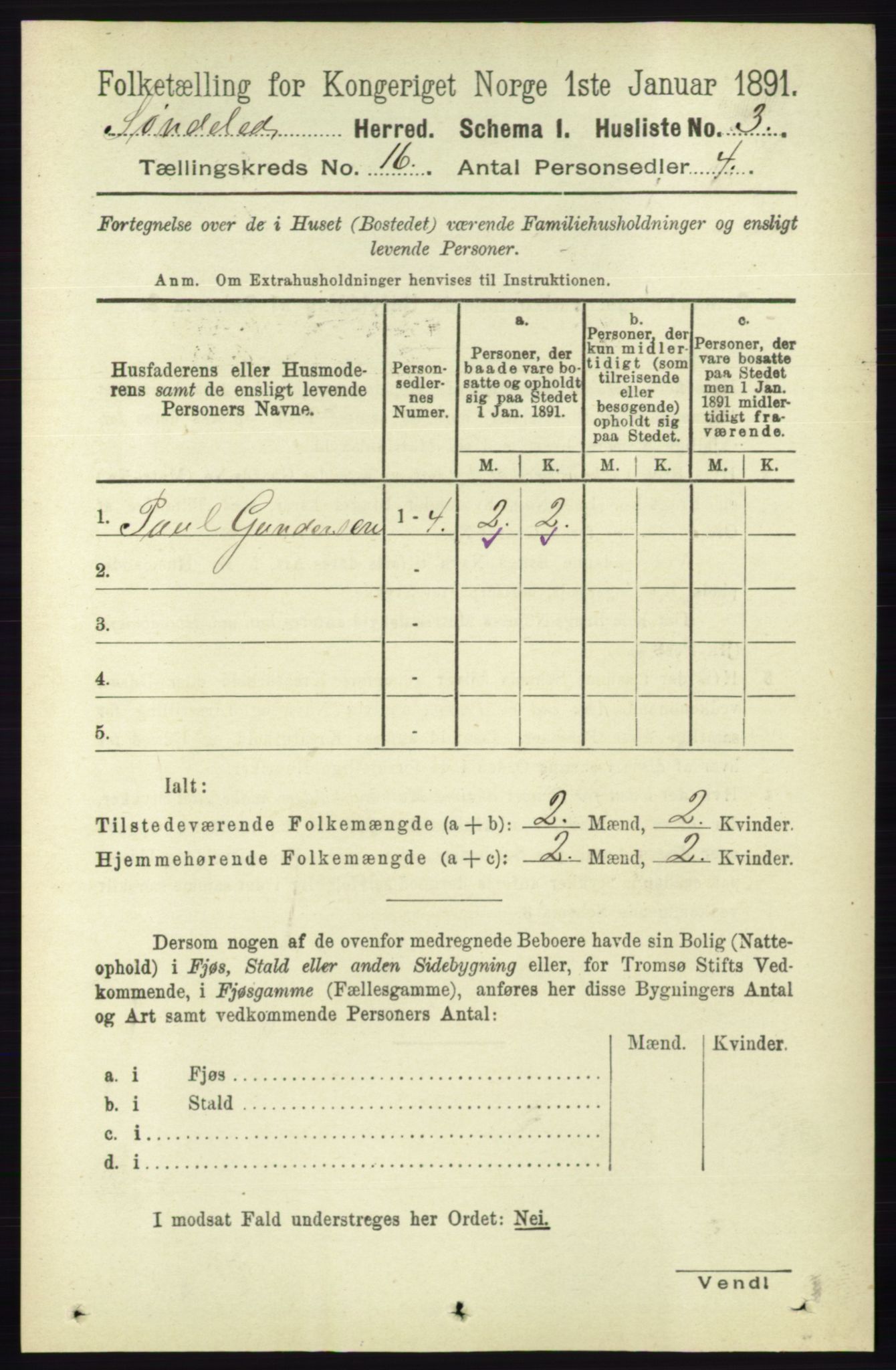 RA, 1891 census for 0913 Søndeled, 1891, p. 4468