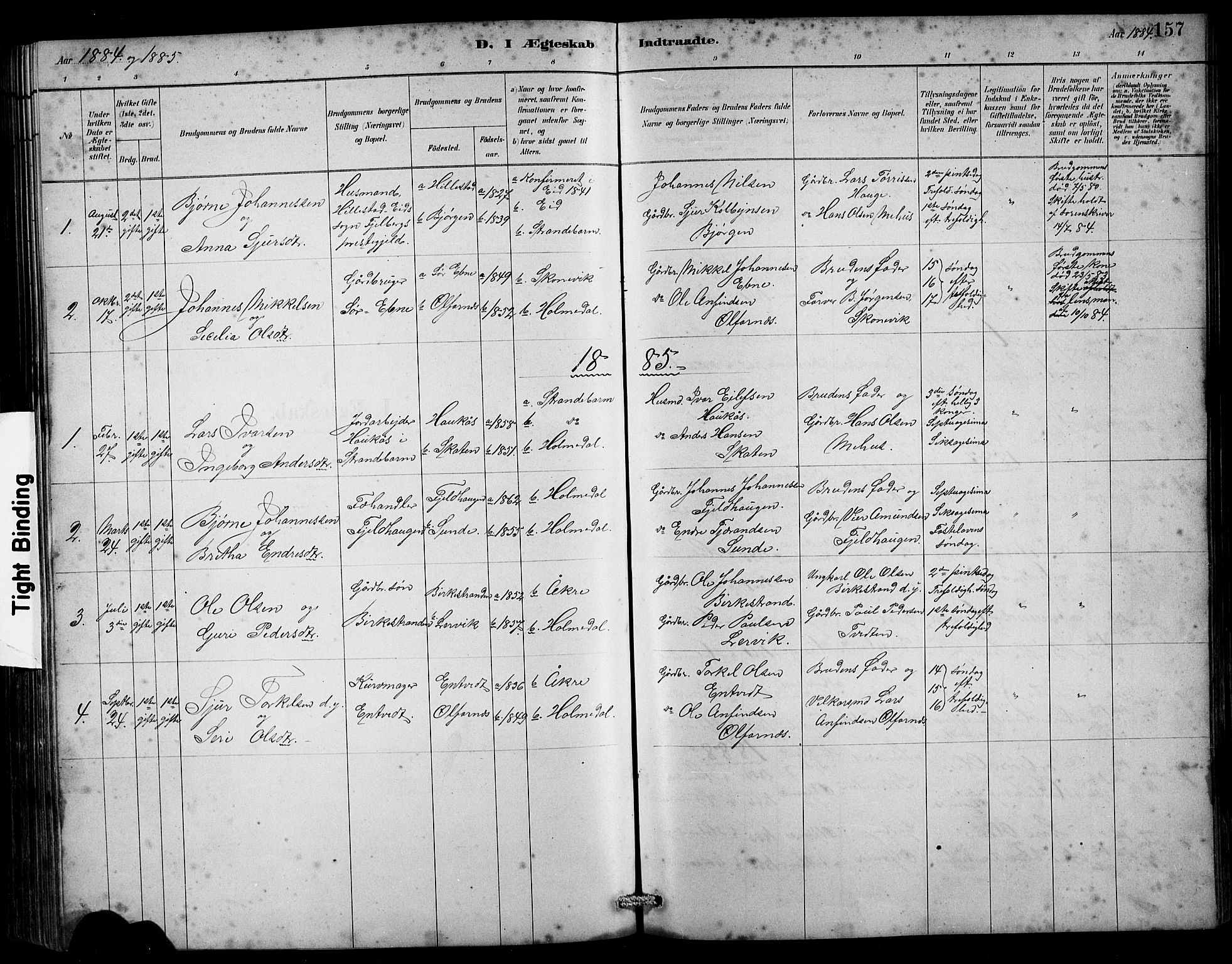 Husnes Sokneprestembete, SAB/A-75901/H/Hab: Parish register (copy) no. B 2, 1884-1914, p. 157