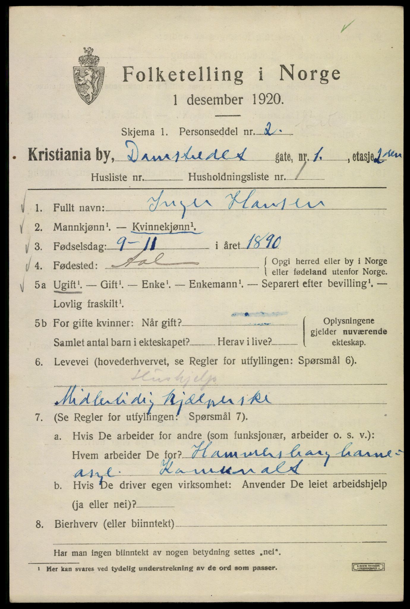 SAO, 1920 census for Kristiania, 1920, p. 193985