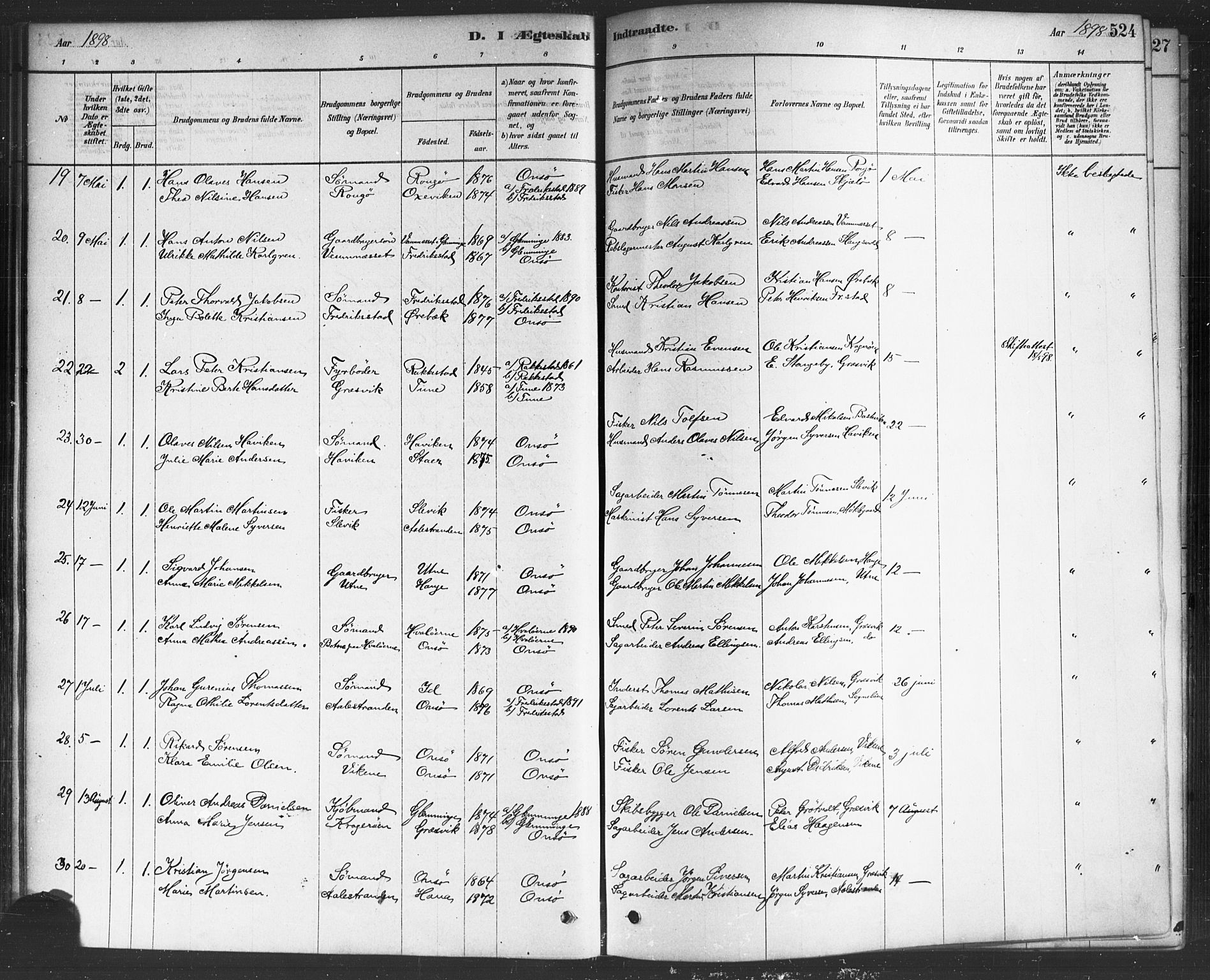 Onsøy prestekontor Kirkebøker, AV/SAO-A-10914/F/Fa/L0006: Parish register (official) no. I 6, 1878-1898, p. 524