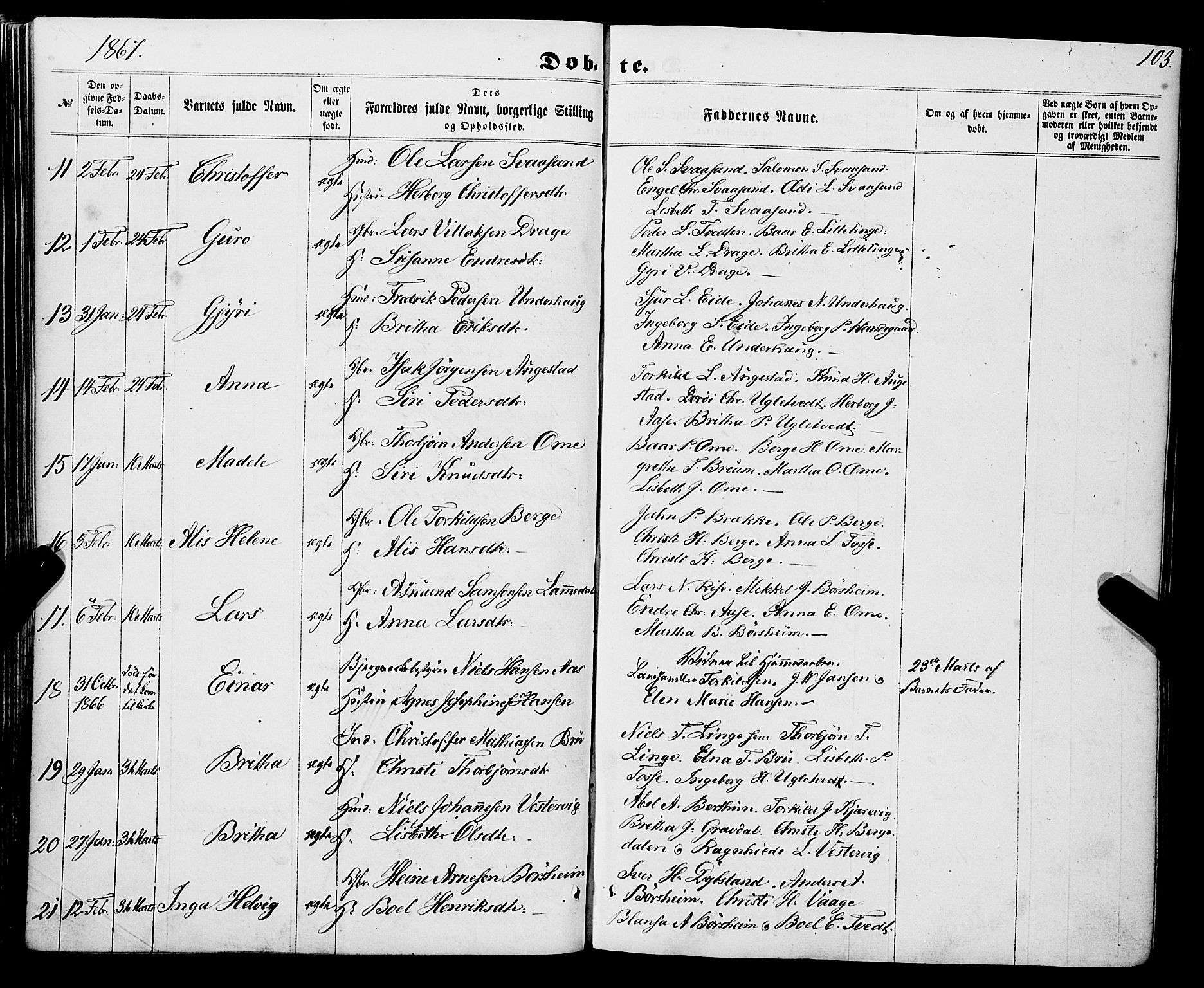 Strandebarm sokneprestembete, SAB/A-78401/H/Haa: Parish register (official) no. A 8, 1858-1872, p. 103