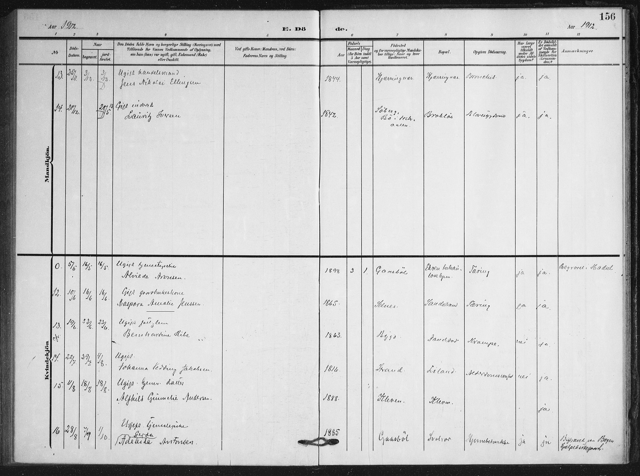 Ministerialprotokoller, klokkerbøker og fødselsregistre - Nordland, AV/SAT-A-1459/895/L1373: Parish register (official) no. 895A08, 1905-1915, p. 156