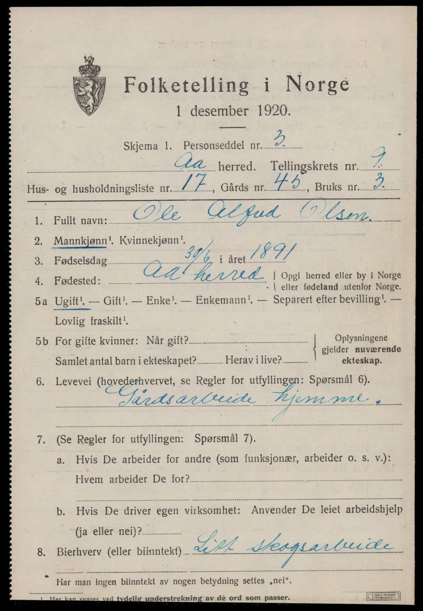 SAT, 1920 census for Å, 1920, p. 3998