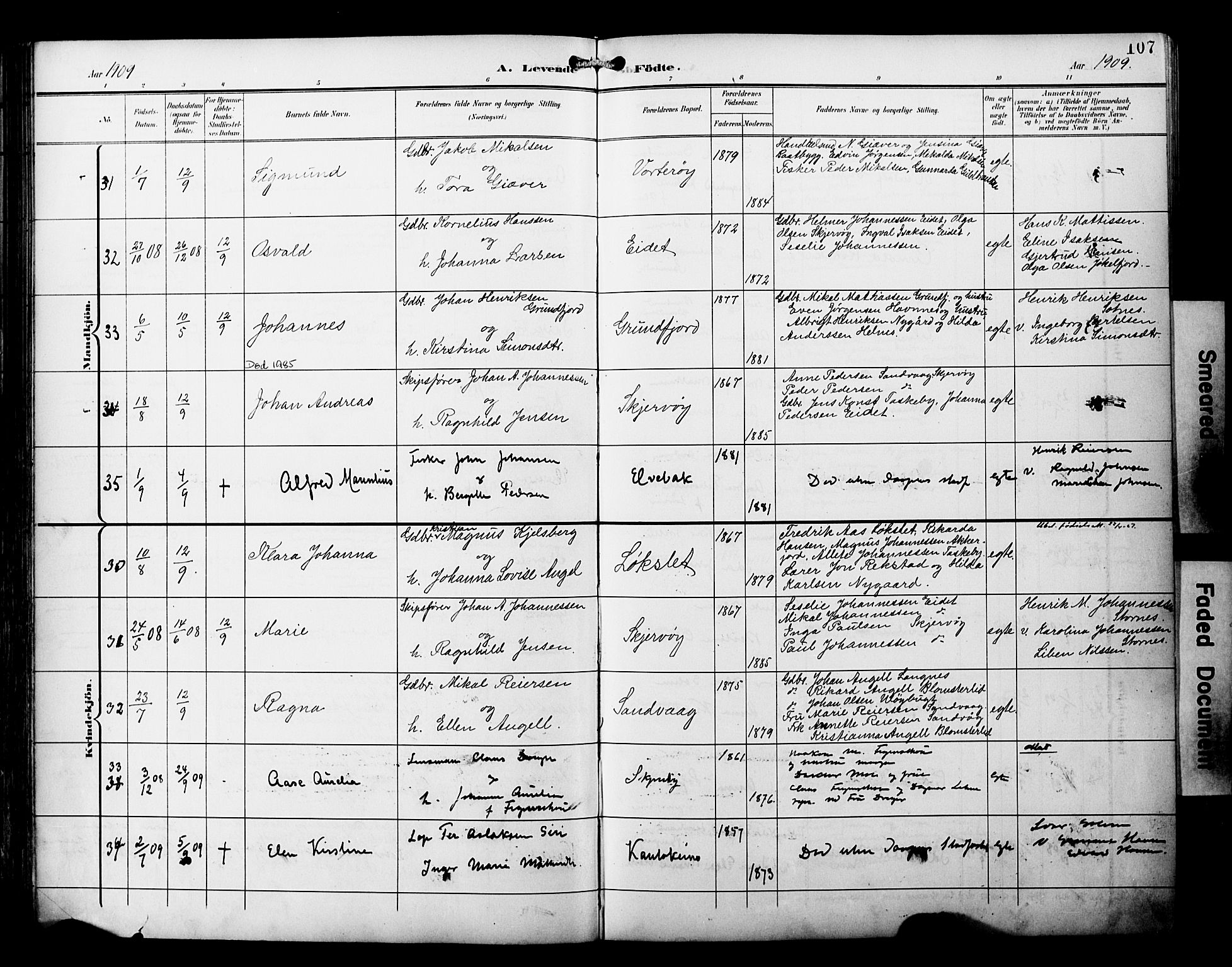 Skjervøy sokneprestkontor, AV/SATØ-S-1300/H/Ha/Haa/L0015kirke: Parish register (official) no. 15, 1899-1909, p. 107