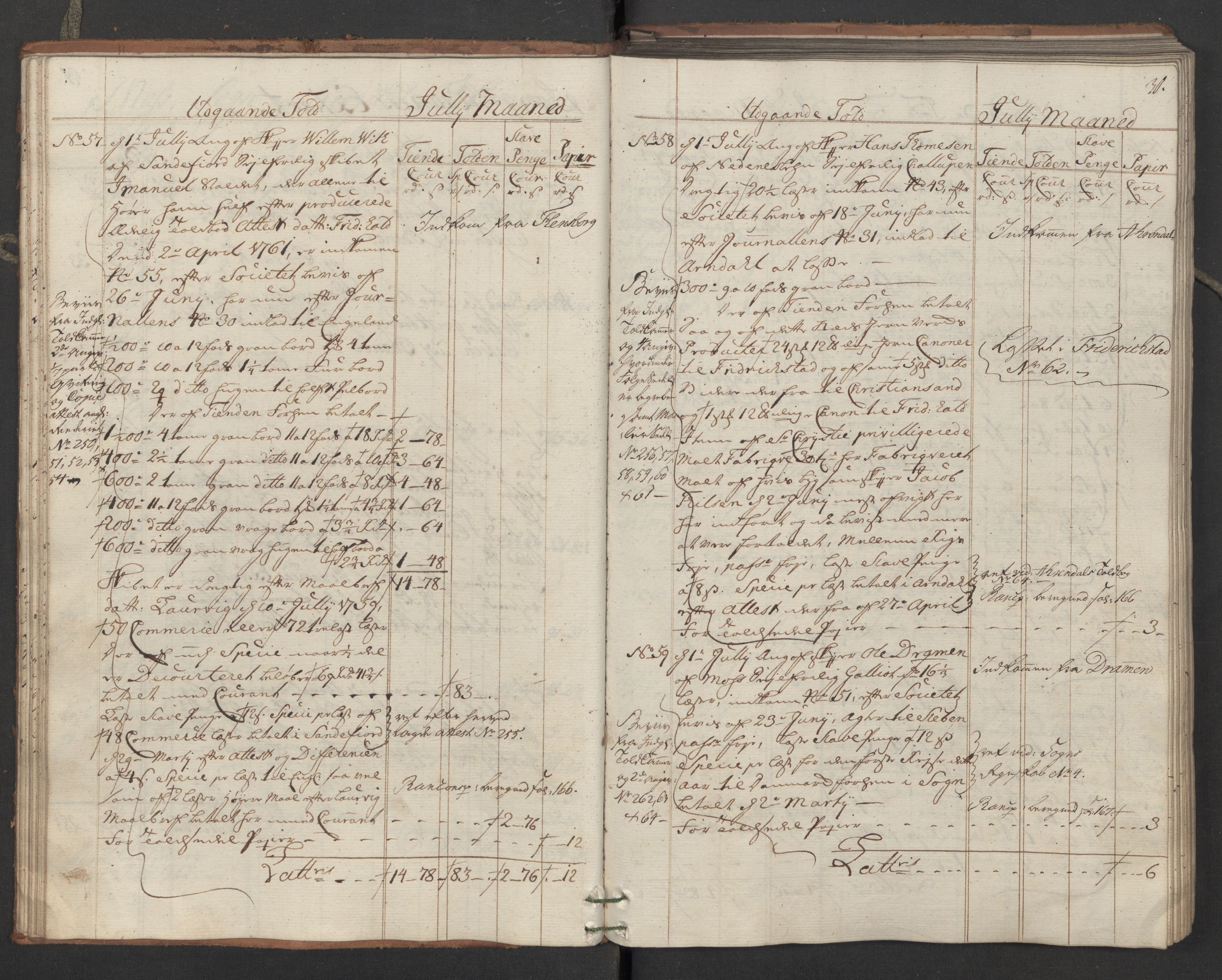 Generaltollkammeret, tollregnskaper, AV/RA-EA-5490/R05/L0039/0001: Tollregnskaper Moss, Son, Krokstad / Utgående hovedtollbok, 1762, p. 29b-30a