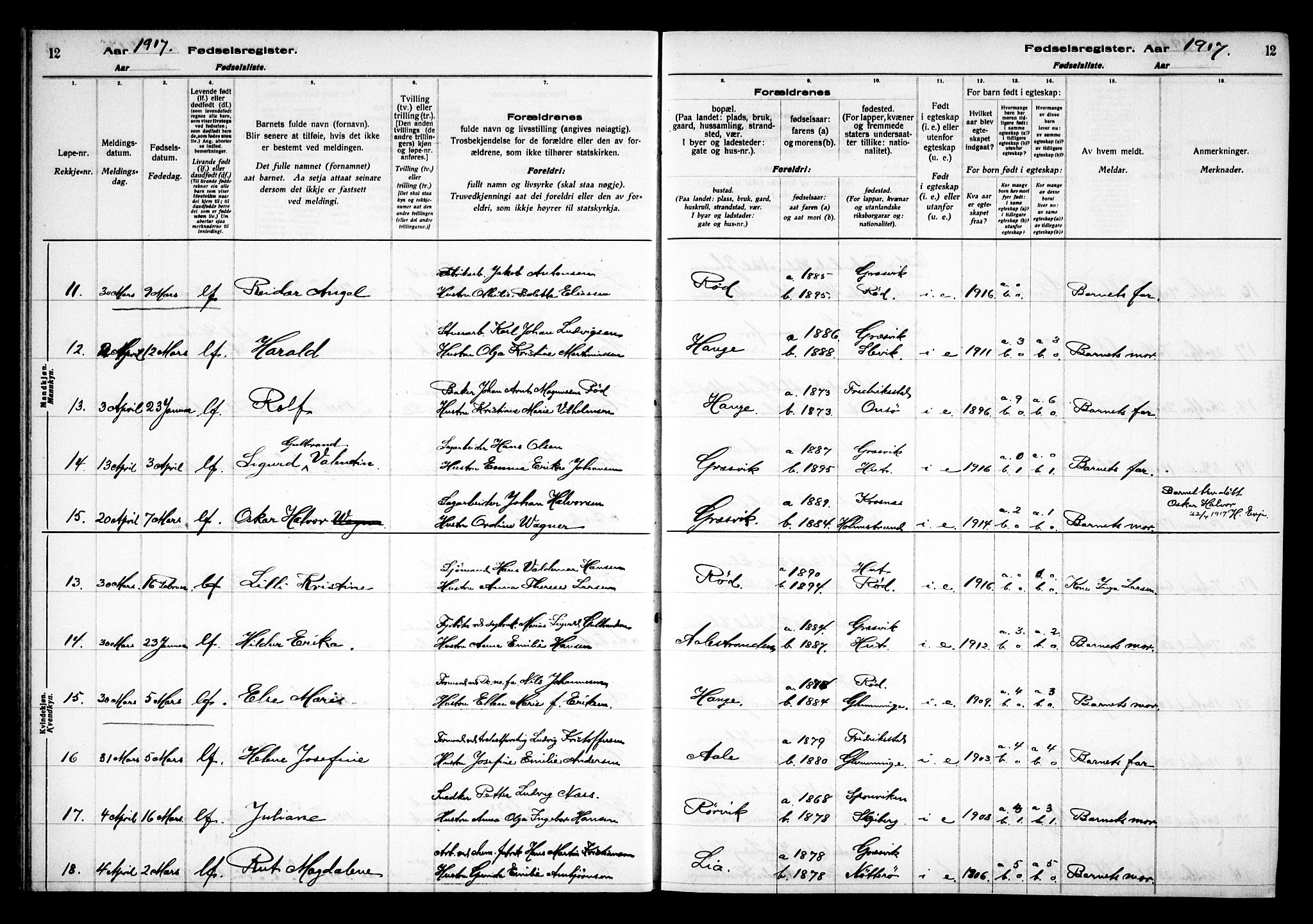 Onsøy prestekontor Kirkebøker, AV/SAO-A-10914/J/Jb/L0001: Birth register no. II 1, 1916-1938, p. 12