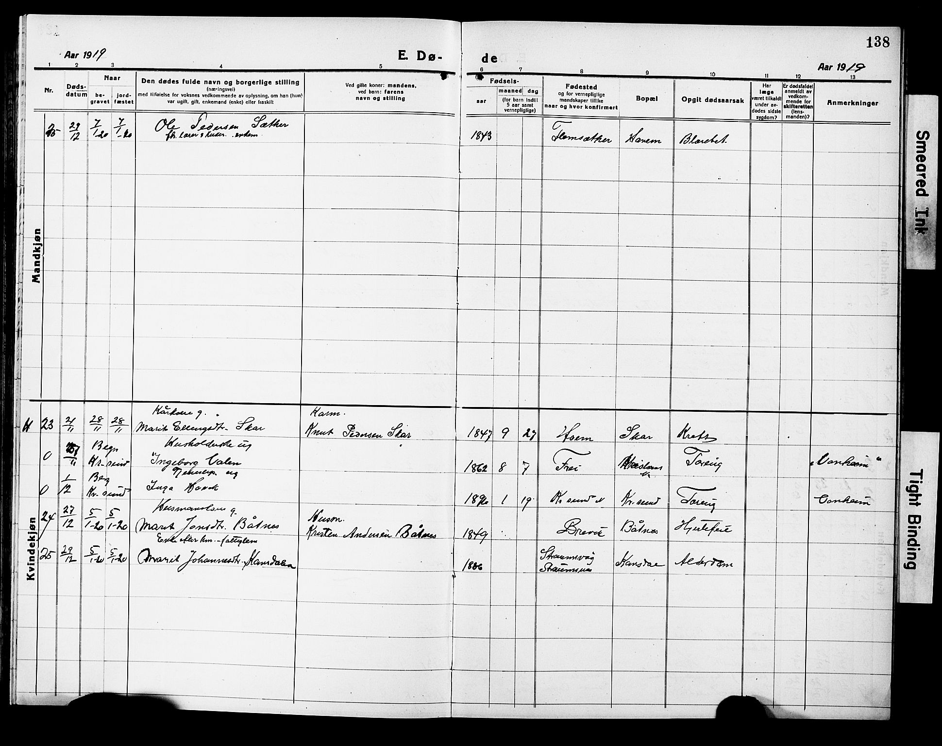 Ministerialprotokoller, klokkerbøker og fødselsregistre - Møre og Romsdal, AV/SAT-A-1454/586/L0994: Parish register (copy) no. 586C05, 1919-1927, p. 138