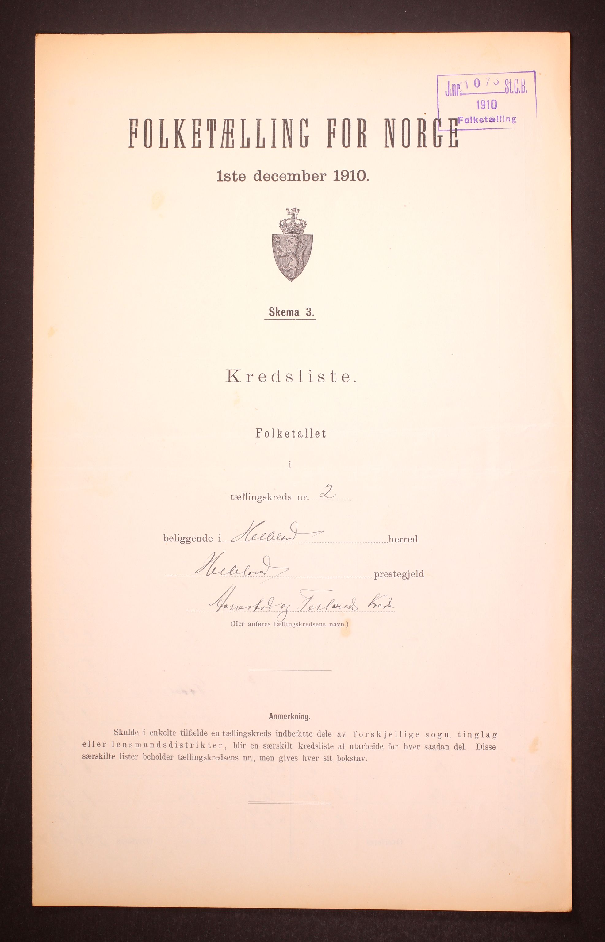 RA, 1910 census for Helleland, 1910, p. 7