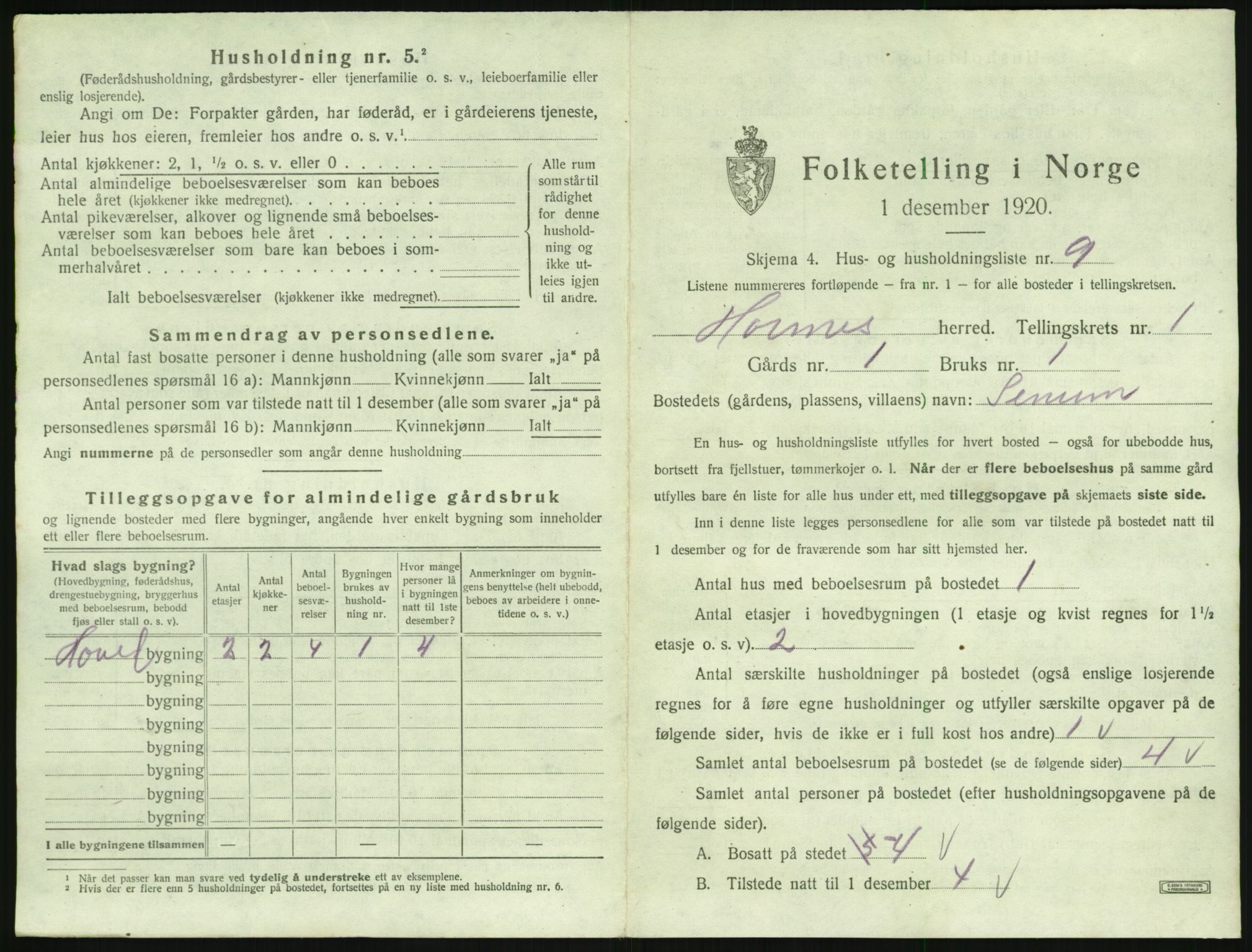 SAK, 1920 census for Hornnes, 1920, p. 73