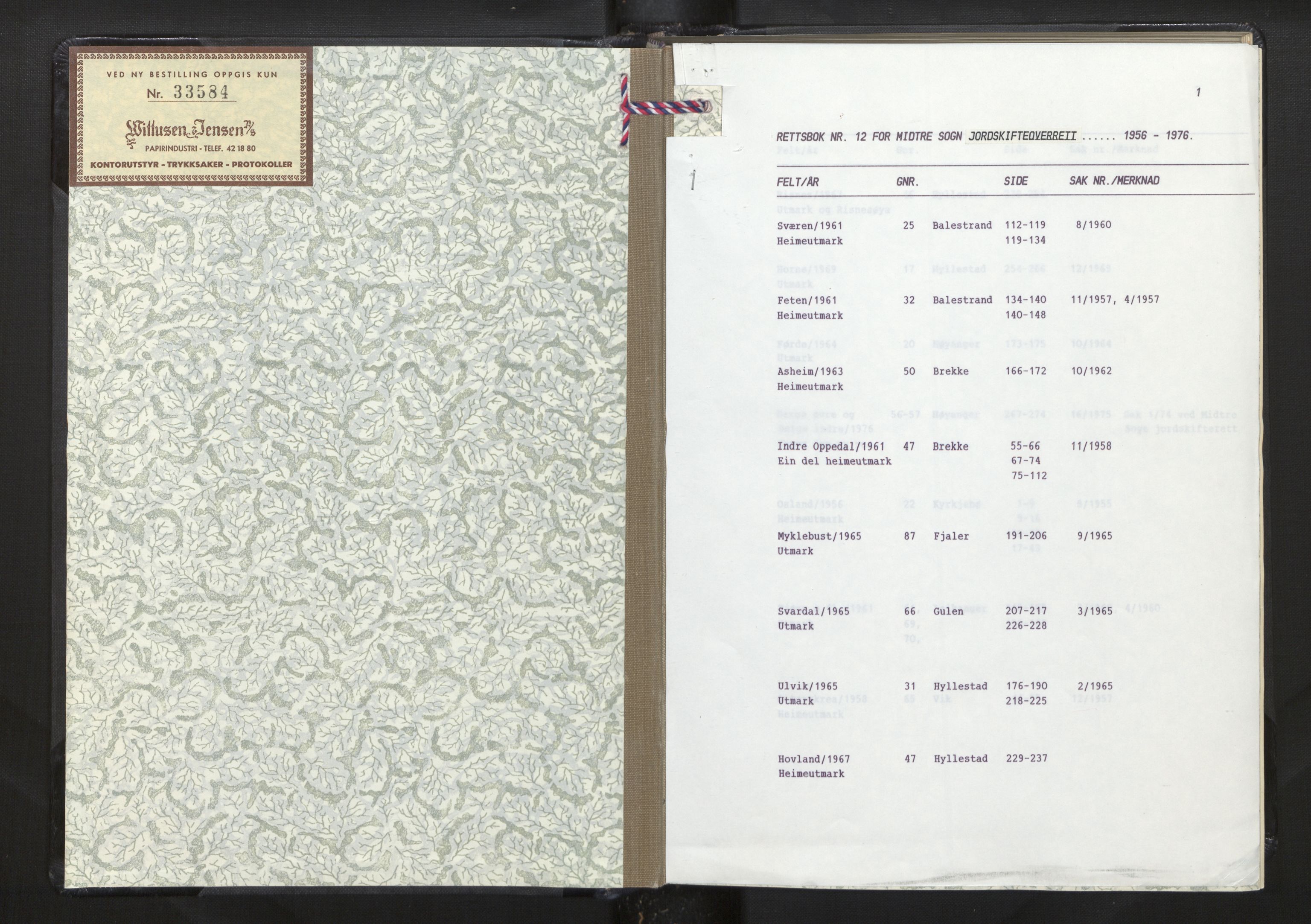 Overdommaren i Sogn og Fjordane jordskiftedøme, AV/SAB-A-5701/A/L0012: Overrettsprotokoll, 1957-1976