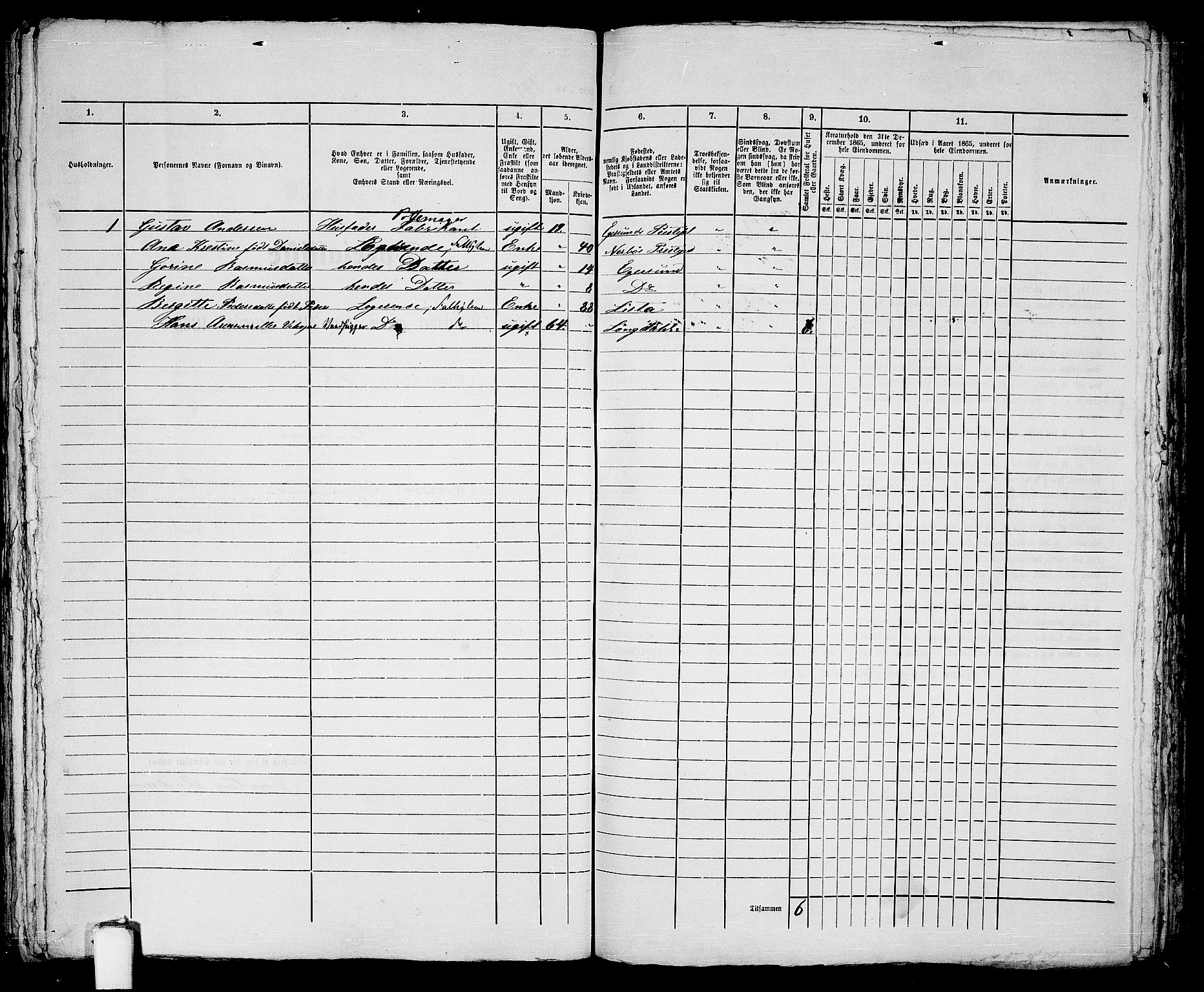 RA, 1865 census for Eigersund parish, Egersund town, 1865, p. 403