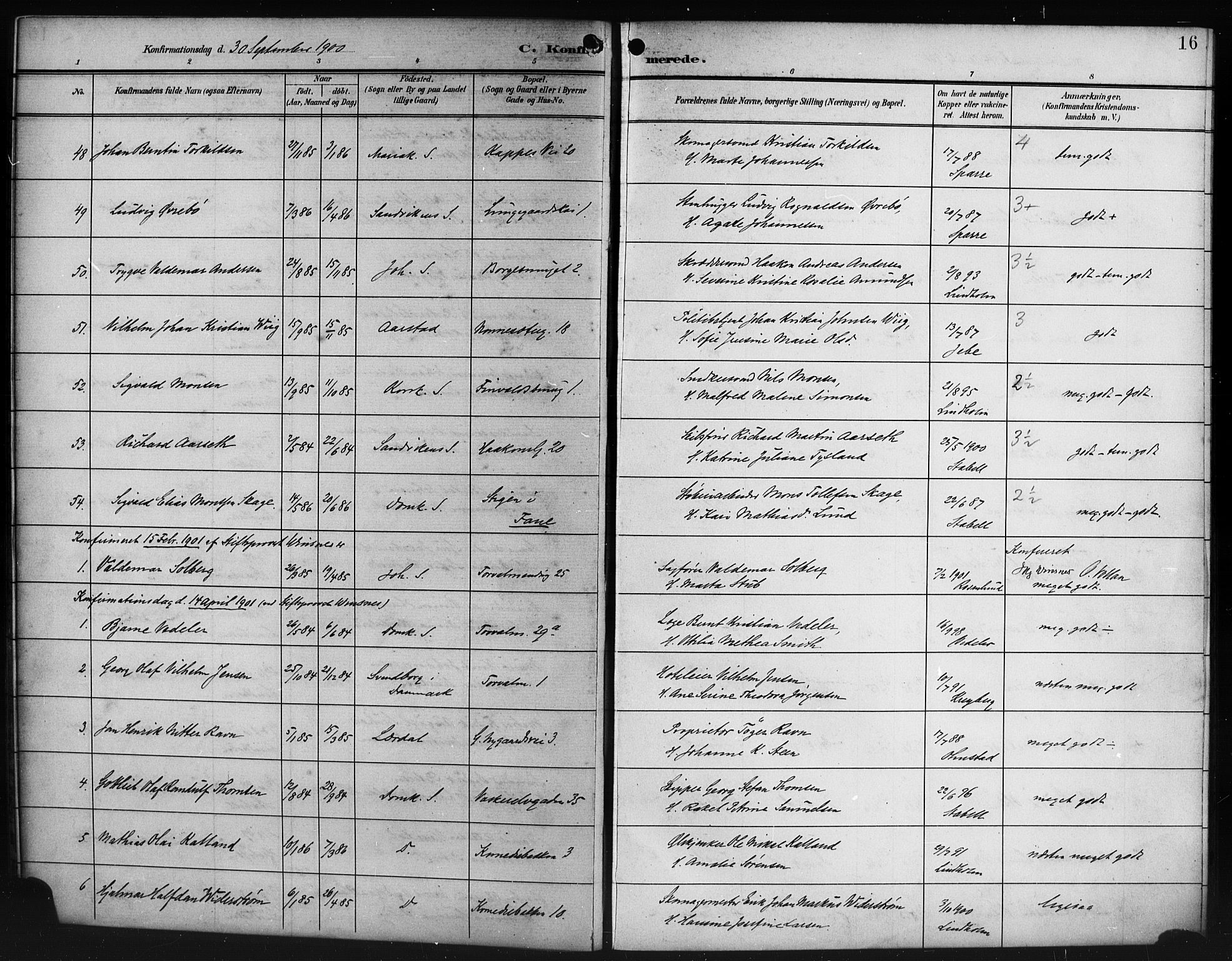 Domkirken sokneprestembete, SAB/A-74801/H/Hab/L0025: Parish register (copy) no. C 5, 1899-1916, p. 16