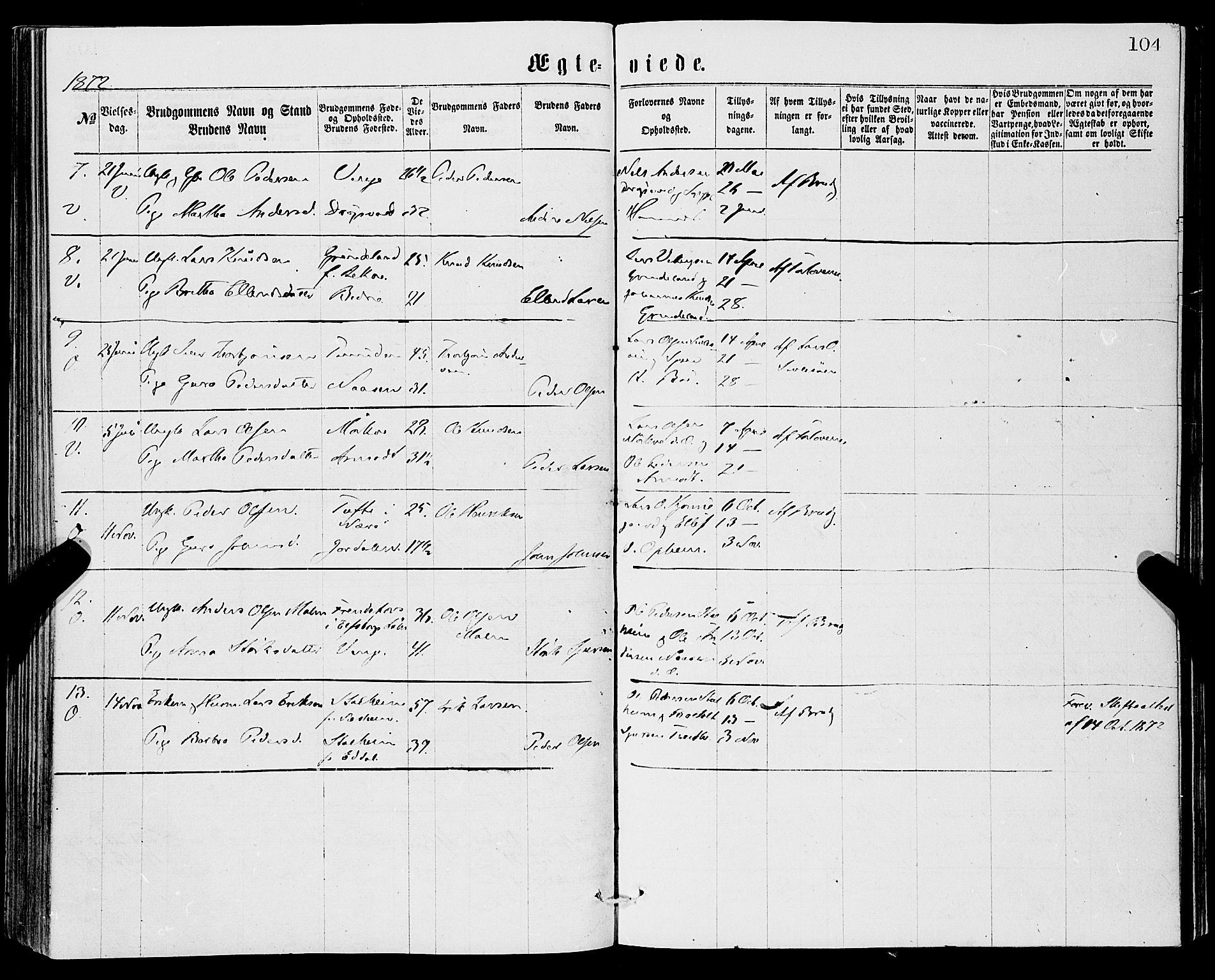 Vossestrand Sokneprestembete, SAB/A-79101/H/Haa: Parish register (official) no. A 1, 1866-1877, p. 104