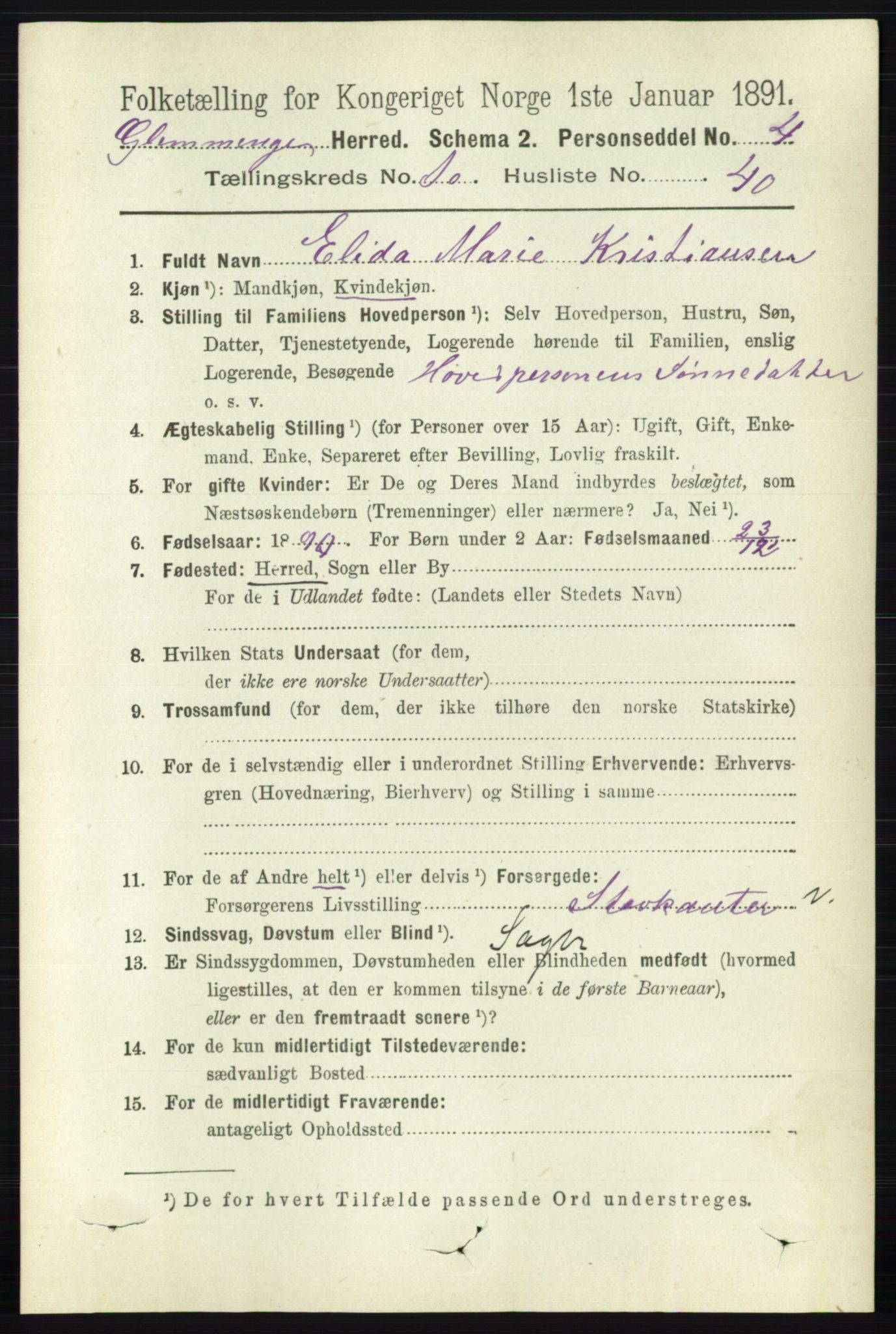 RA, 1891 census for 0132 Glemmen, 1891, p. 10276