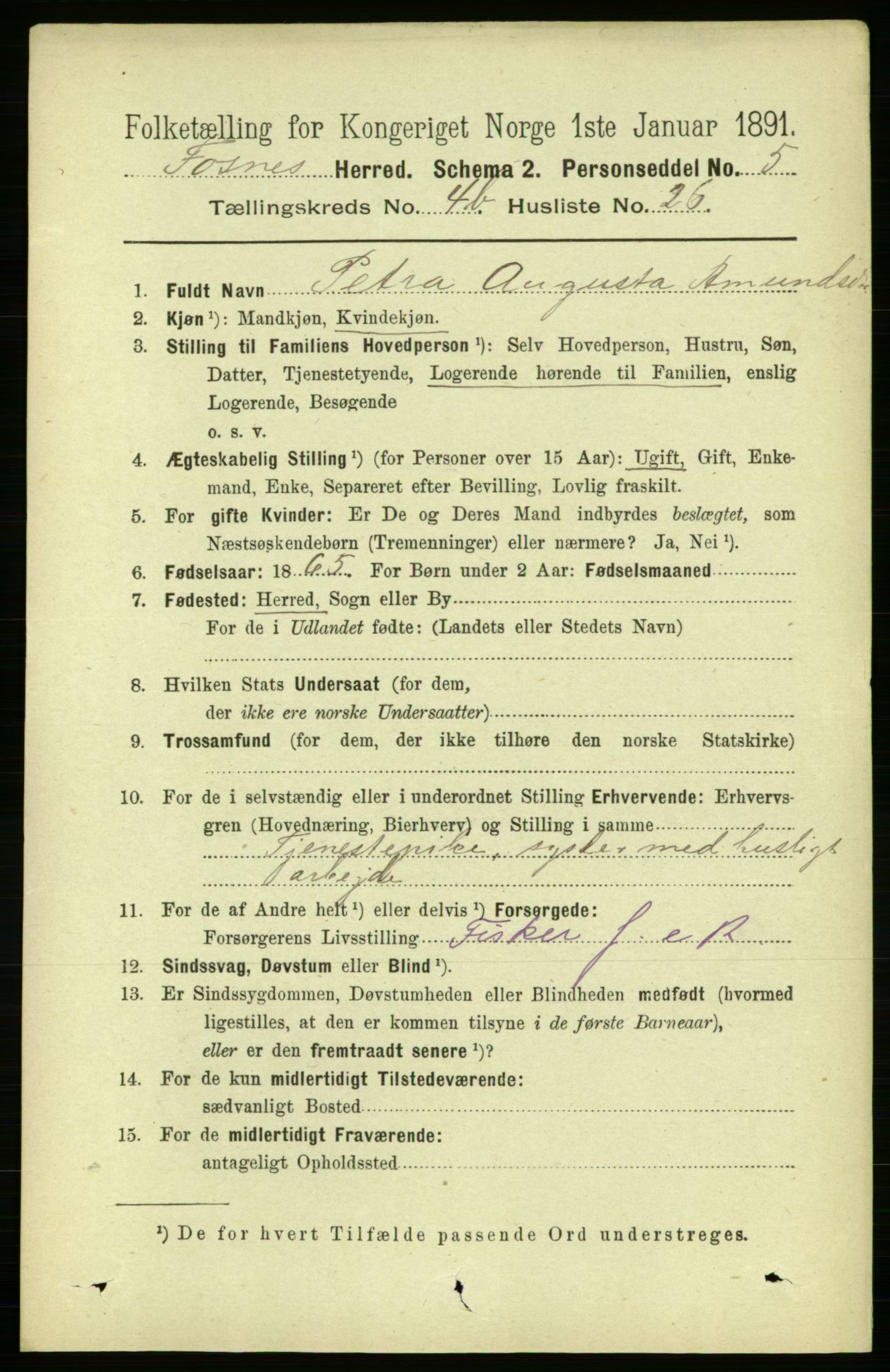 RA, 1891 census for 1748 Fosnes, 1891, p. 1889