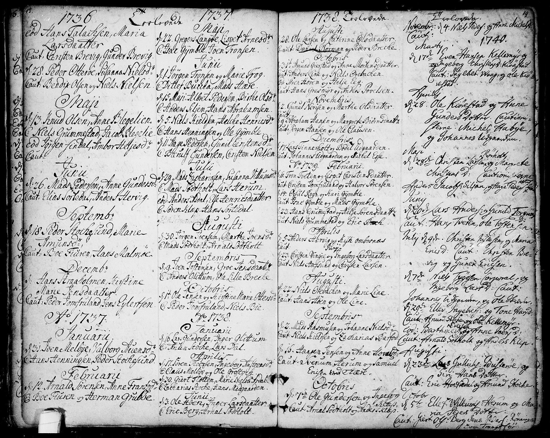 Bamble kirkebøker, SAKO/A-253/F/Fa/L0001: Parish register (official) no. I 1, 1702-1774, p. 18-19