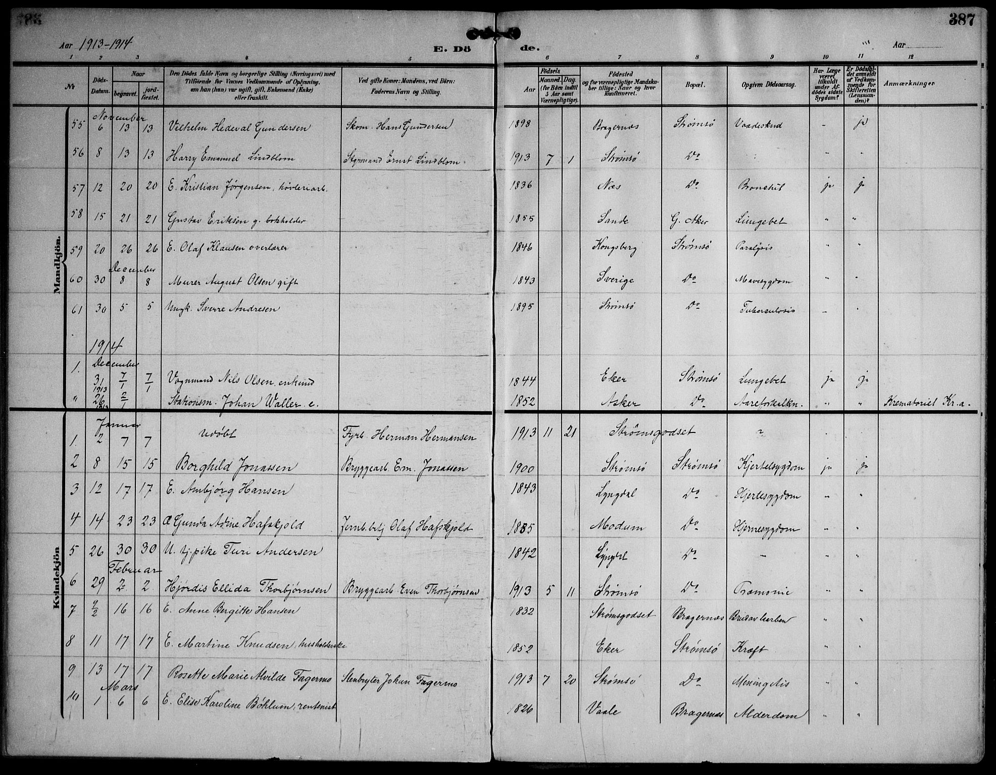 Strømsø kirkebøker, AV/SAKO-A-246/F/Fa/L0026: Parish register (official) no. I 26, 1905-1914, p. 387