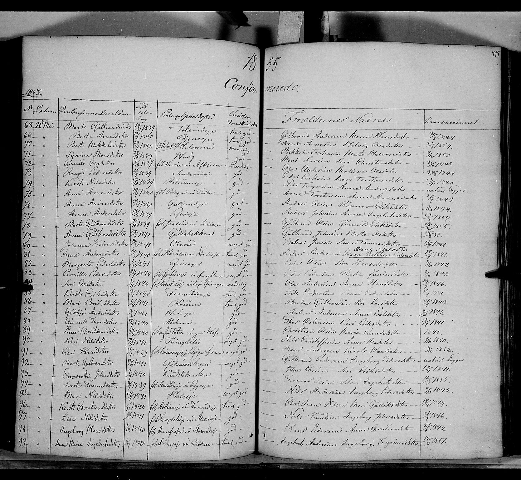 Gran prestekontor, AV/SAH-PREST-112/H/Ha/Haa/L0011: Parish register (official) no. 11, 1842-1856, p. 774-775