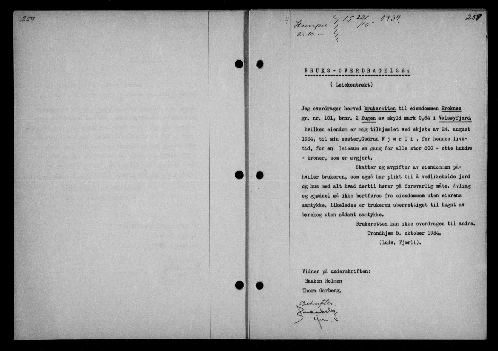 Nordmøre sorenskriveri, AV/SAT-A-4132/1/2/2Ca/L0082: Mortgage book no. 72, 1934-1934, Deed date: 22.10.1934