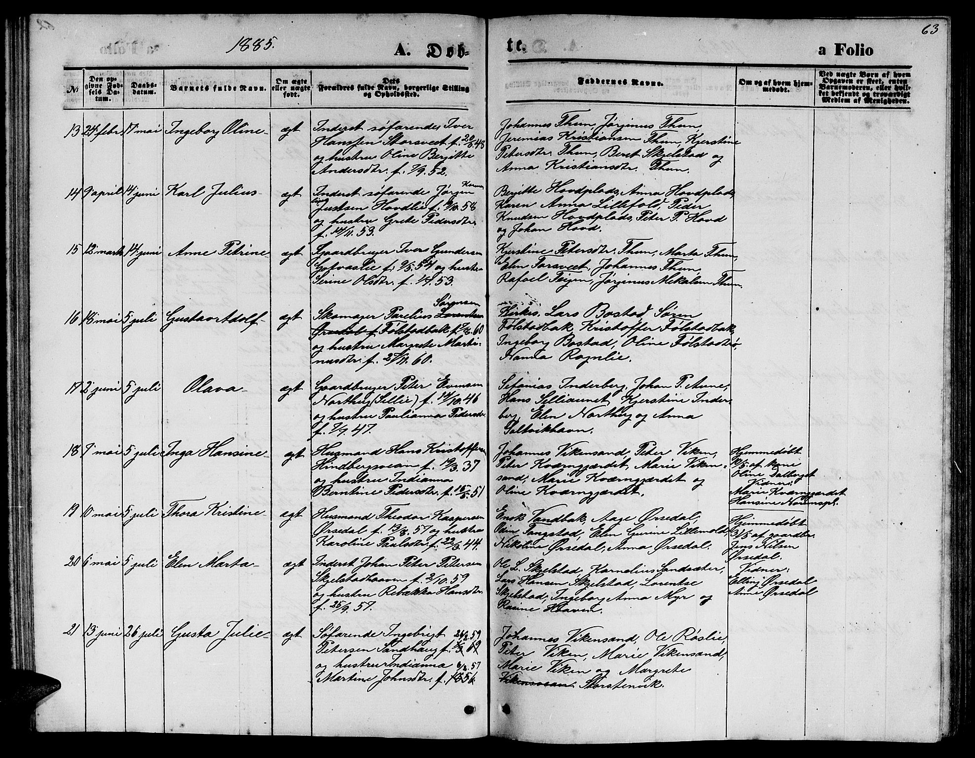 Ministerialprotokoller, klokkerbøker og fødselsregistre - Nord-Trøndelag, AV/SAT-A-1458/744/L0422: Parish register (copy) no. 744C01, 1871-1885, p. 63