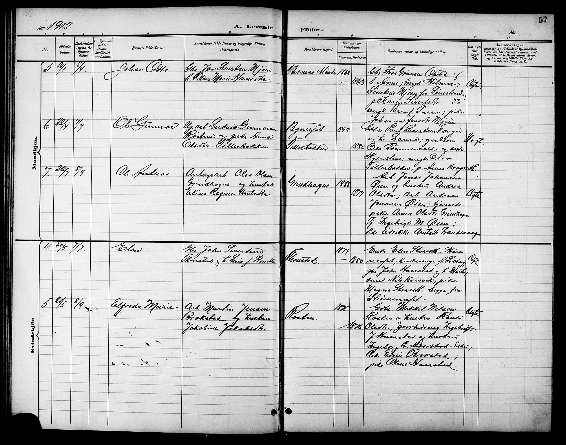 Ministerialprotokoller, klokkerbøker og fødselsregistre - Sør-Trøndelag, SAT/A-1456/621/L0460: Parish register (copy) no. 621C03, 1896-1914, p. 57