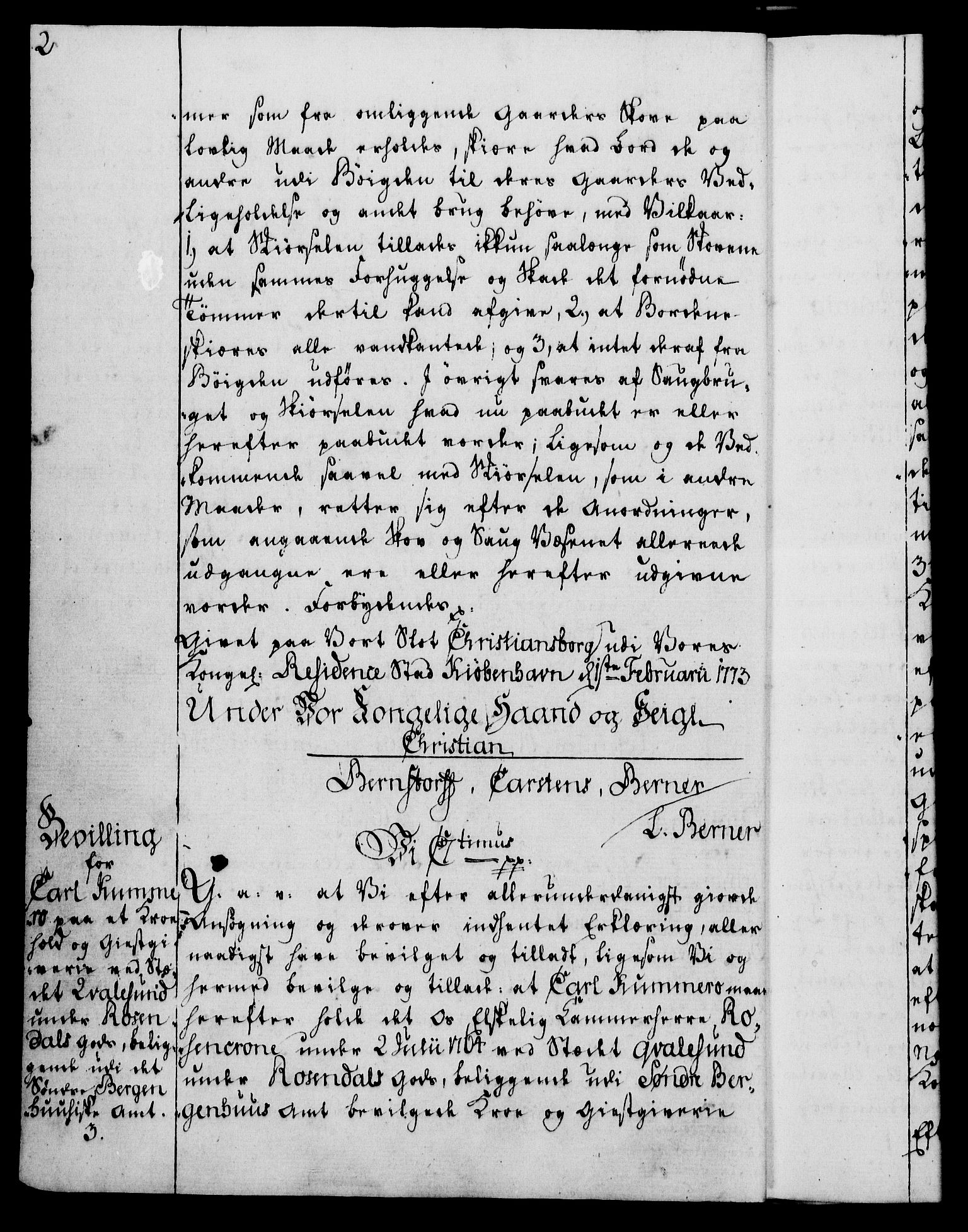 Rentekammeret, Kammerkanselliet, RA/EA-3111/G/Gg/Gga/L0010: Norsk ekspedisjonsprotokoll med register (merket RK 53.10), 1773-1778, p. 2