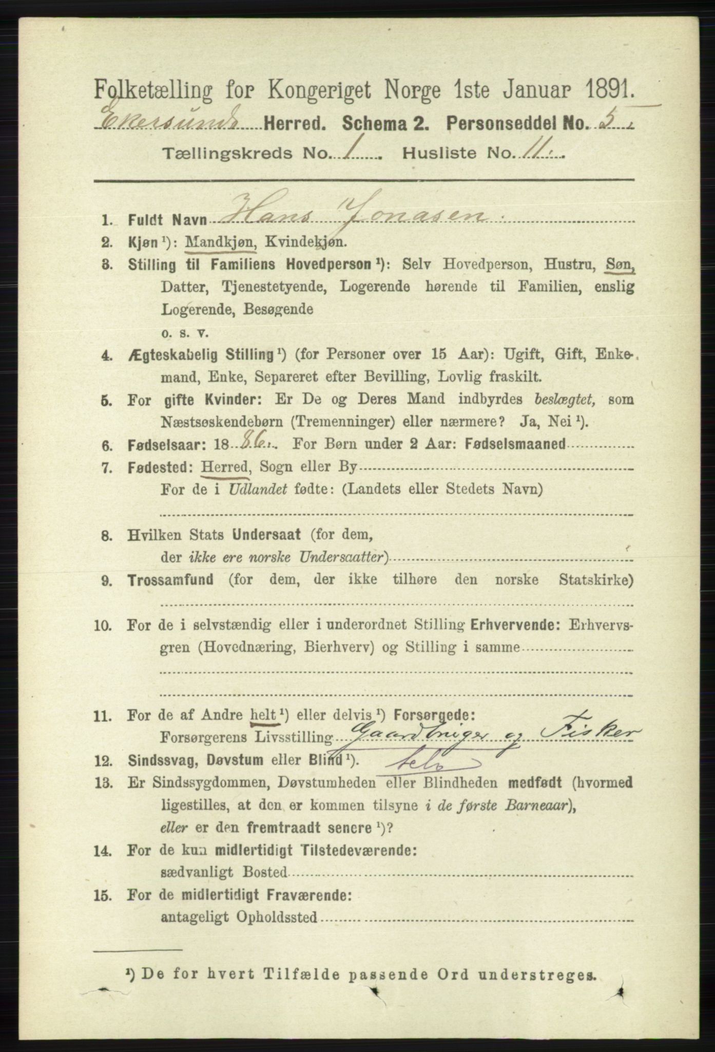 RA, 1891 census for 1116 Eigersund herred, 1891, p. 146