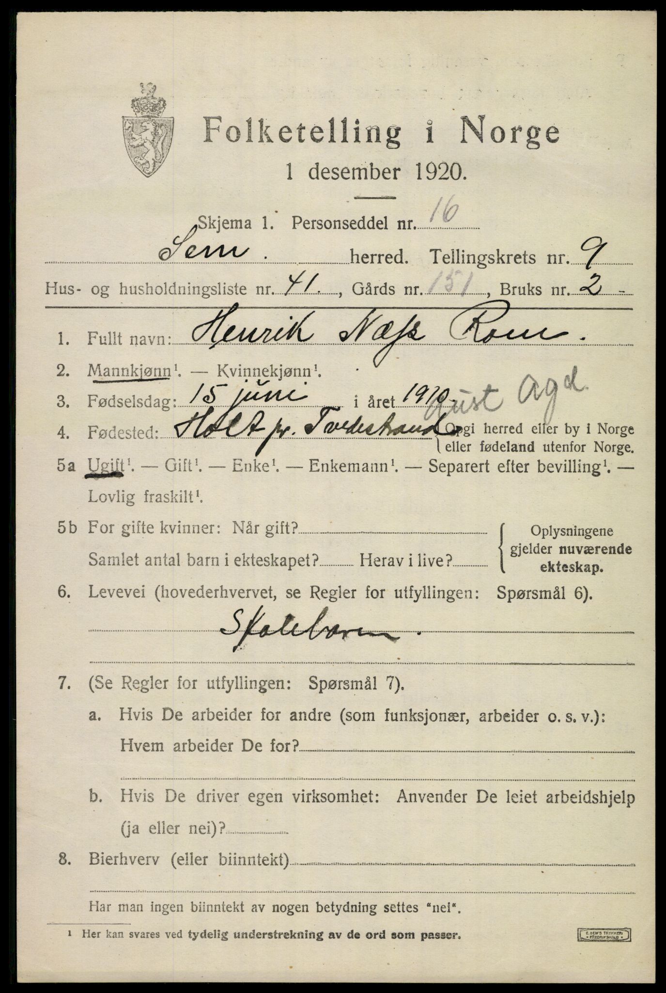 SAKO, 1920 census for Sem, 1920, p. 13003