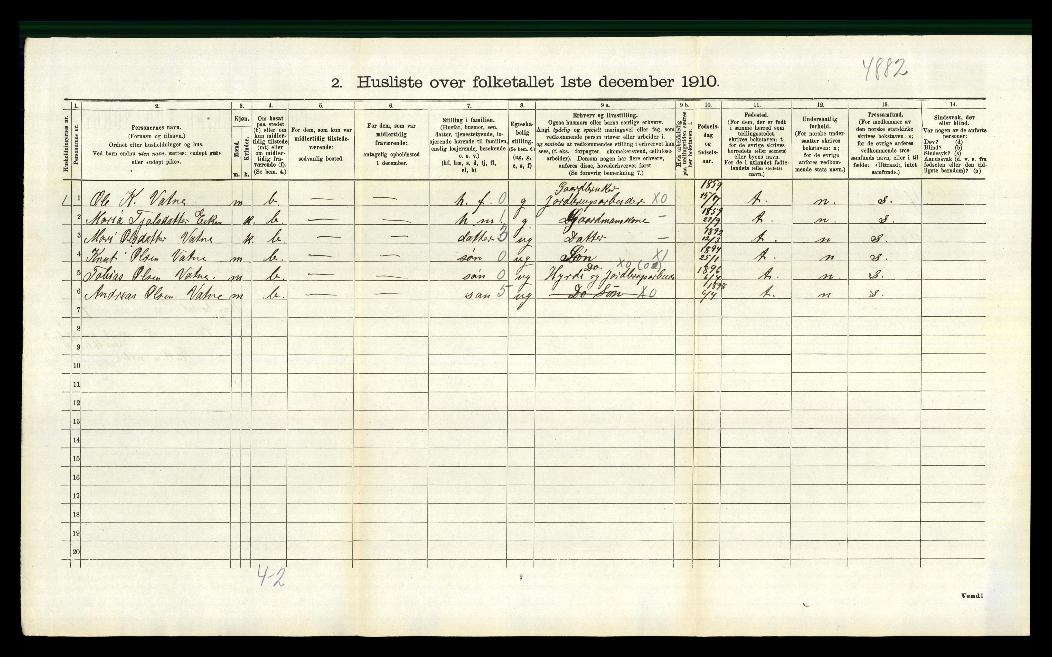 RA, 1910 census for Hægebostad, 1910, p. 762