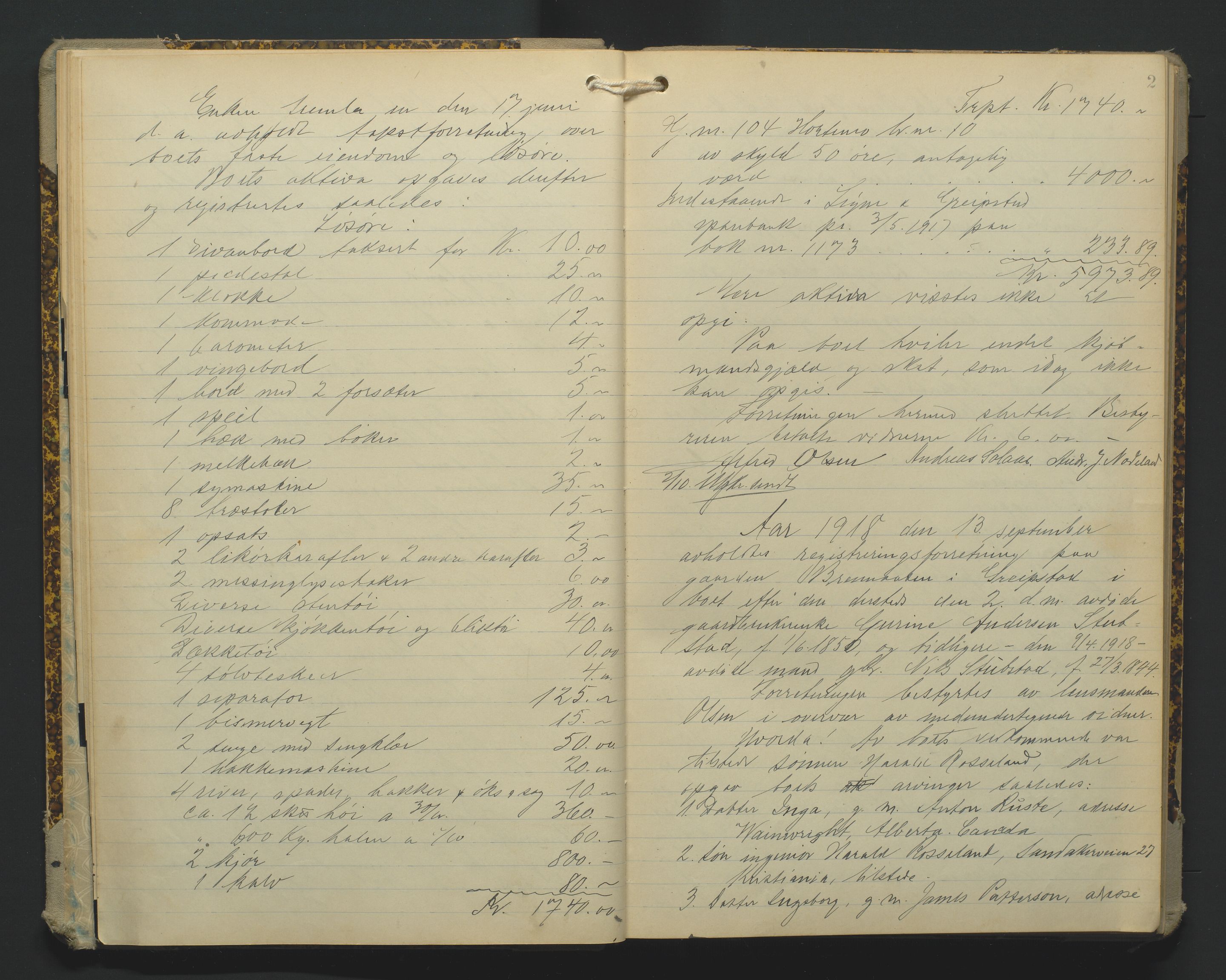 Torridal sorenskriveri, AV/SAK-1221-0012/H/Hc/L0013: Skifteregistreringsprotokoll Søgne og Greipstad lensmannsdistrikt nr. 3, 1918-1928, p. 2